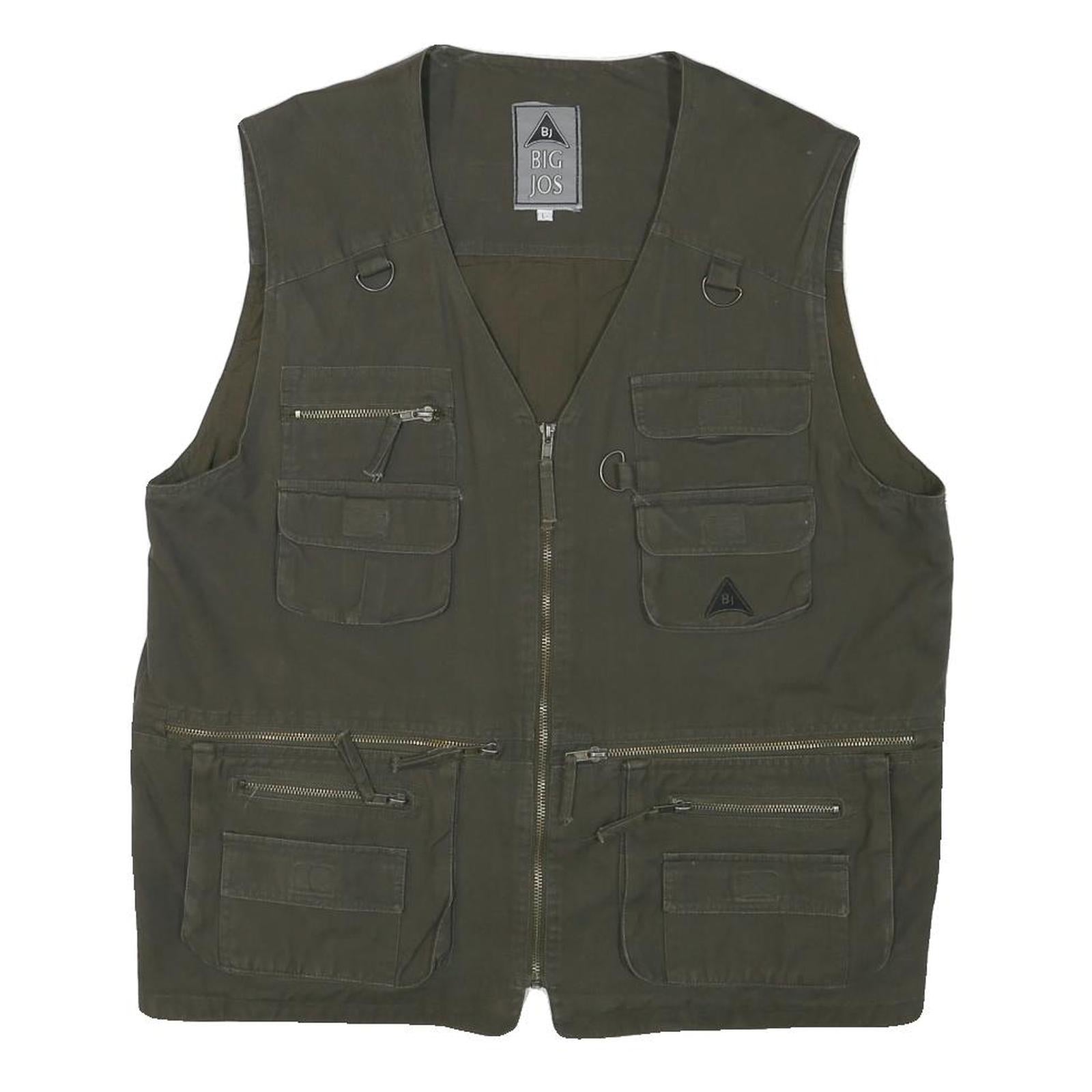 BIG JOS Mens Green Cotton Blend Utility Vest L Cotton Blend Plain Outdoor Zip Refurbished - N/A refurbished available on Cerqular