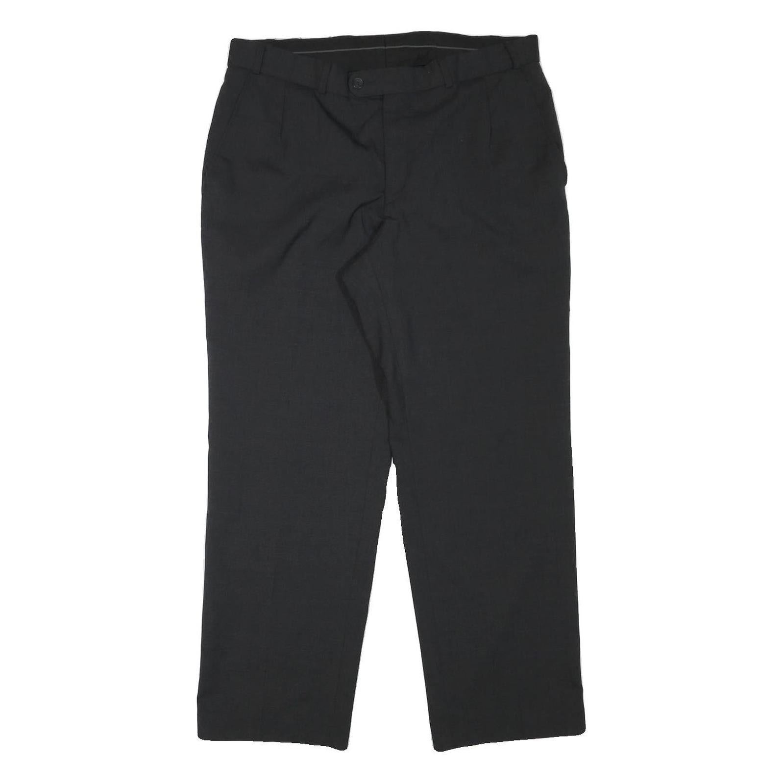 HAGMAN Mens Wool Blend Black Regular Fit Straight Leg Trousers W34 L28 Smart Refurbished - N/A refurbished available on Cerqular