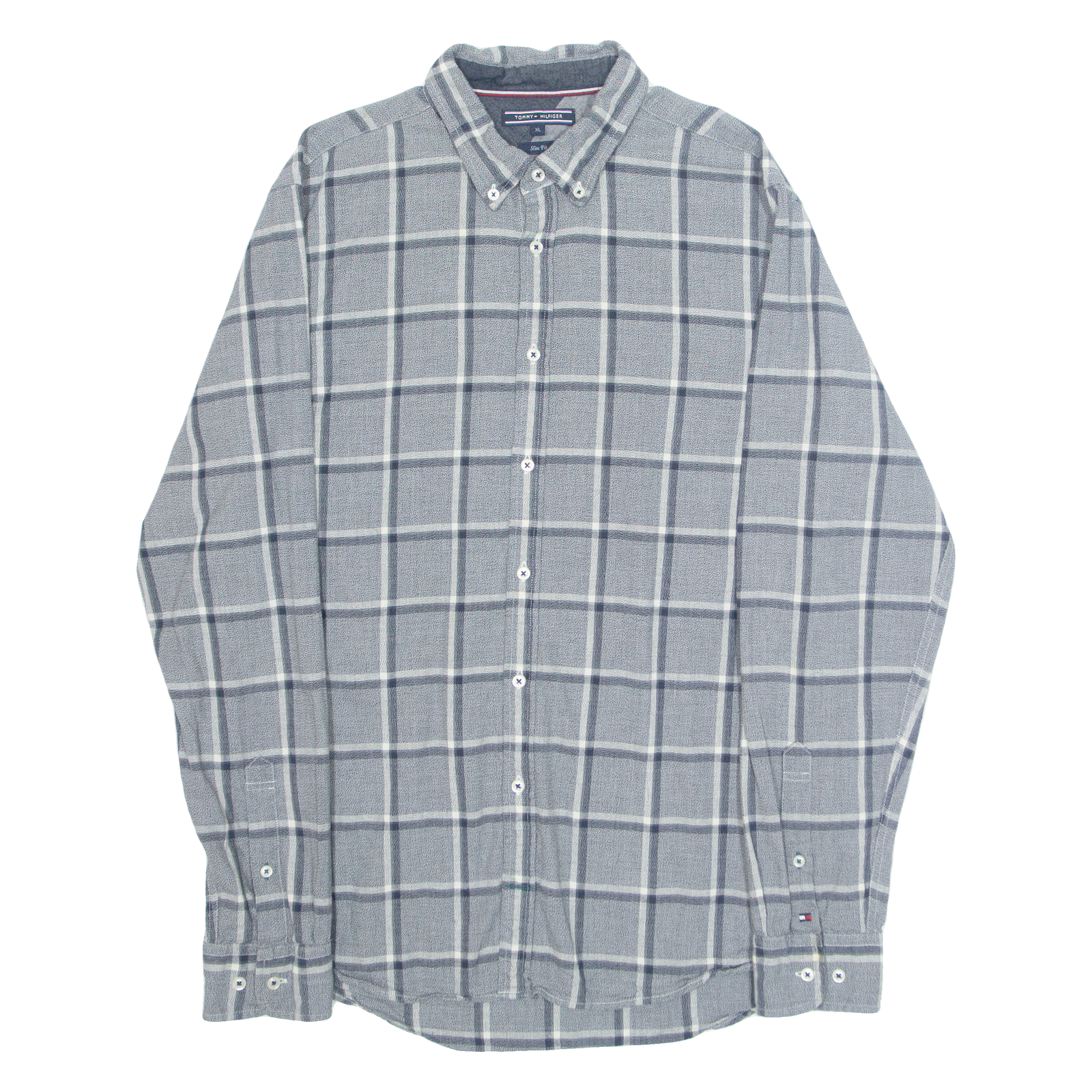 TOMMY HILFIGER Slim Fit Mens Shirt Grey Check Long Sleeve XL Refurbished - N/A refurbished available on Cerqular