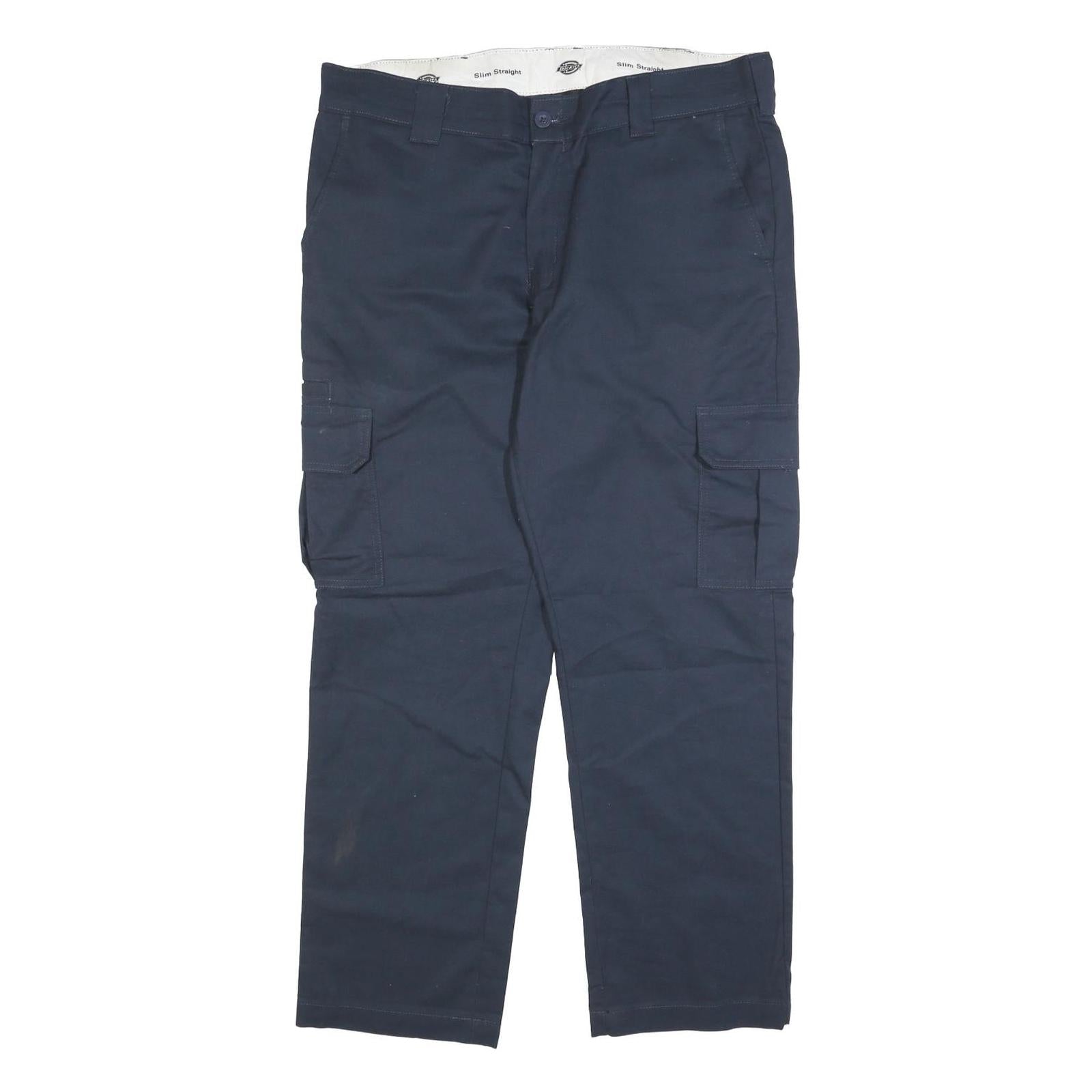 DICKIES Mens Cotton Blend Navy Slim Straight Cargo Trousers W36 L30 Workwear Refurbished - N/A refurbished available on Cerqular