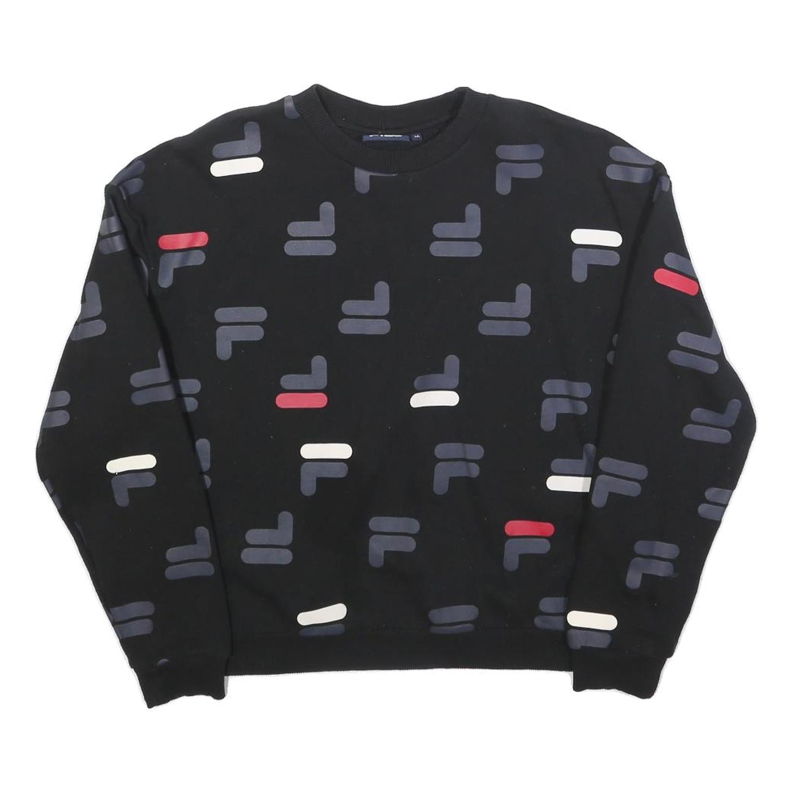 FILA Womens Black Crew Neck M Cotton Blend Sweatshirt All Over Logo Print Refurbished - N/A refurbished available on Cerqular