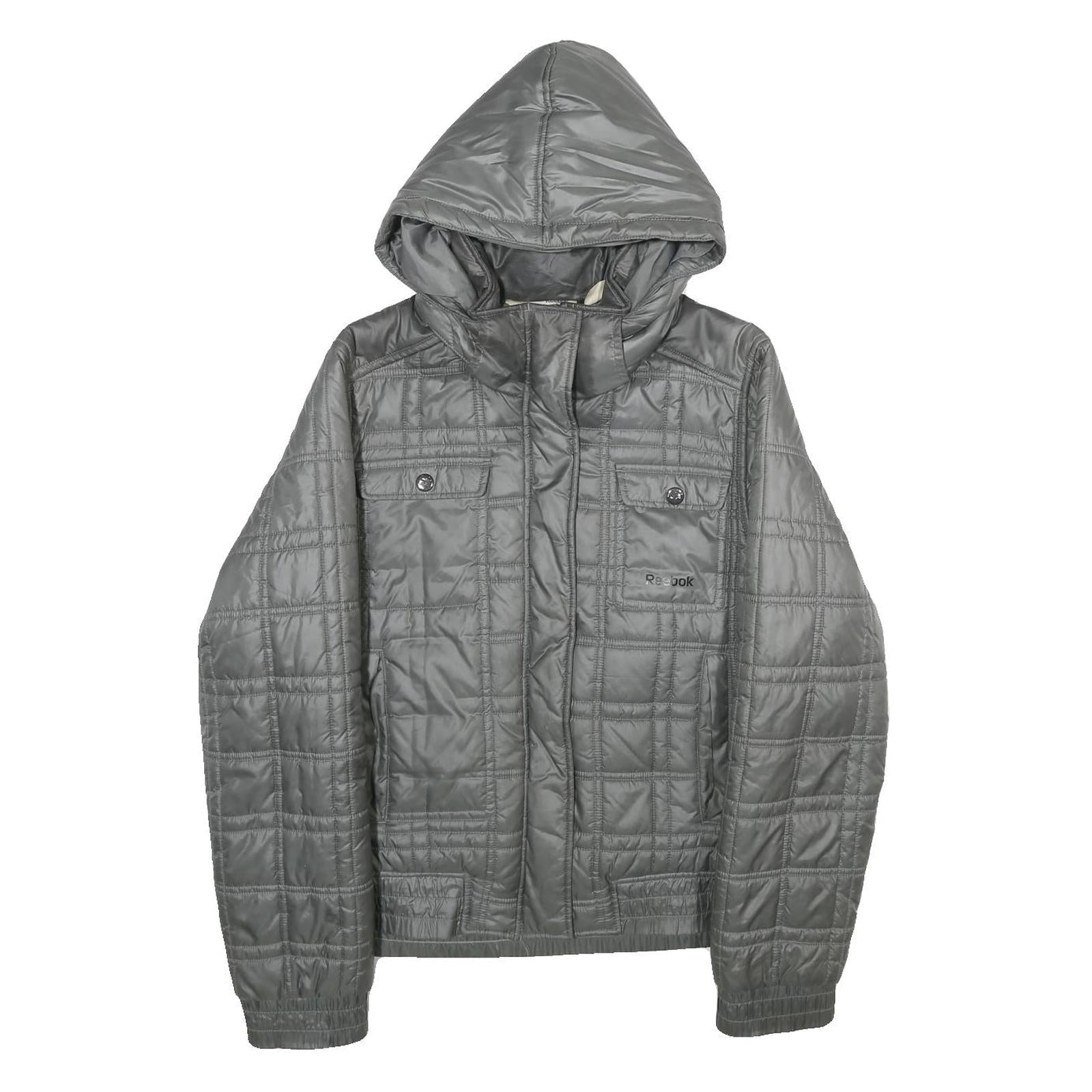 REEBOK Womens Grey Hooded Zip Jacket L Polyester Quilted Casual Outerwear Refurbished - N/A refurbished available on Cerqular