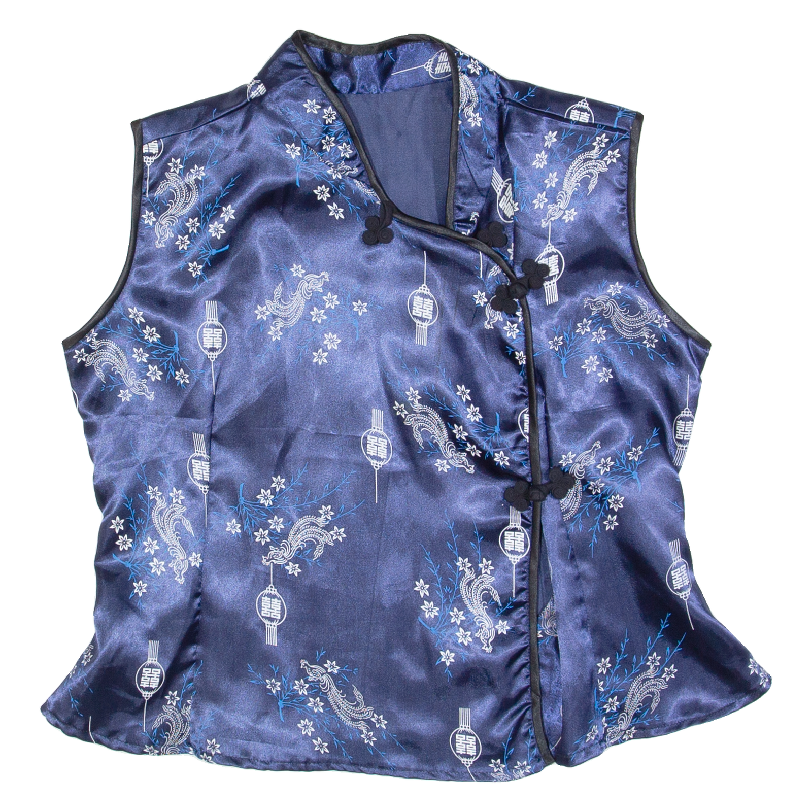 Oriental Inspired Womens Printed Blouse Blue Collared Sleeveless Floral M Refurbished - N/A refurbished available on Cerqular