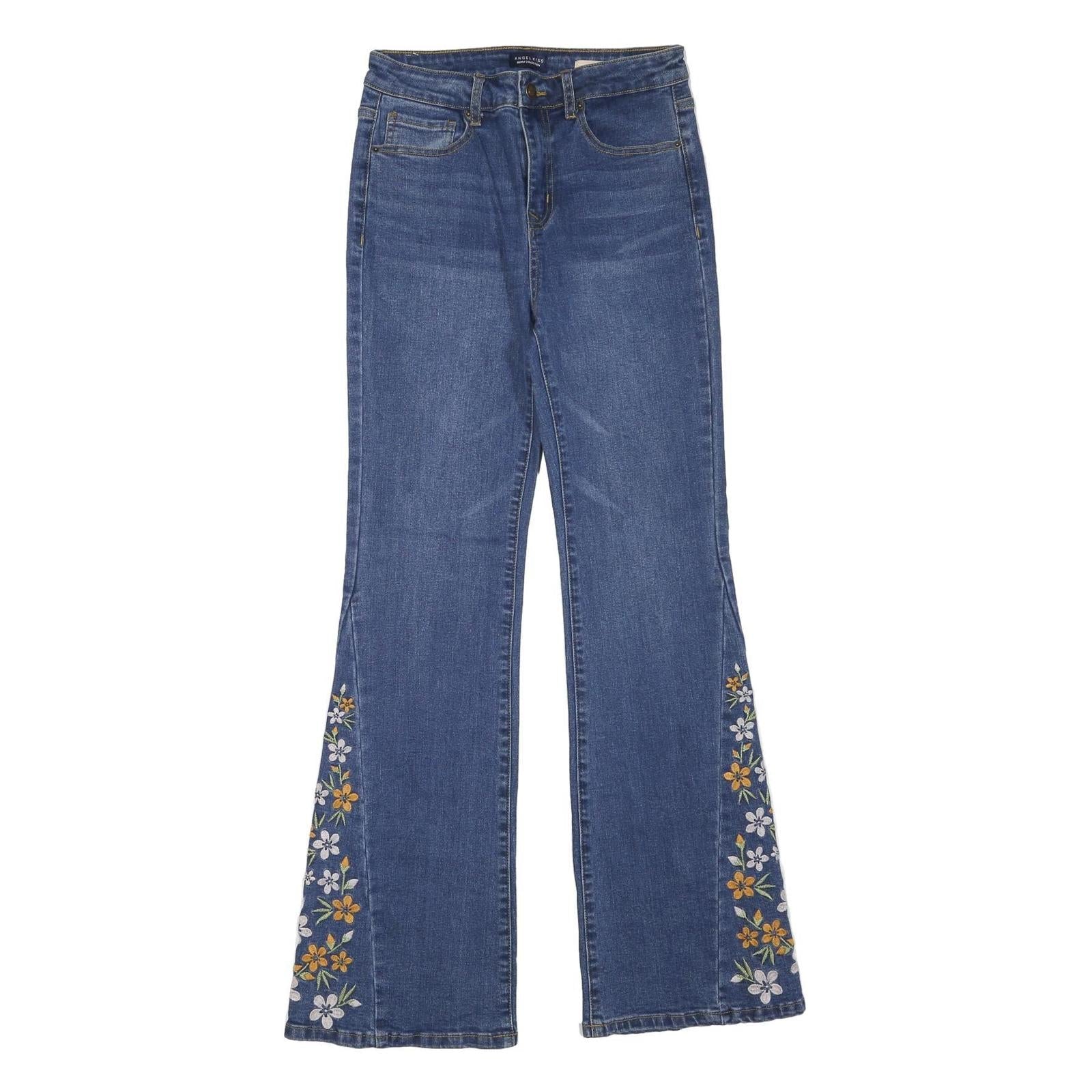 ANGEL KISS Womens Jeans Blue Regular Bootcut Denim Medium W27 L31 Floral Refurbished - N/A refurbished available on Cerqular