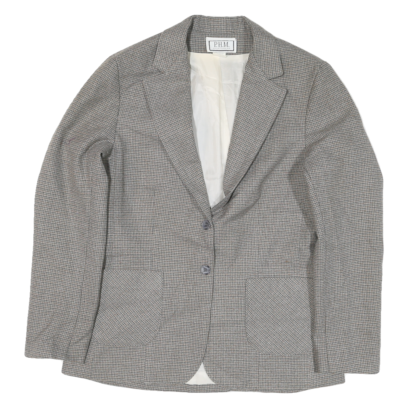 PHM Womens Grey Check Blazer Jacket UK 14 Polyester Blend Button Closure Classic Refurbished - N/A refurbished available on Cerqular