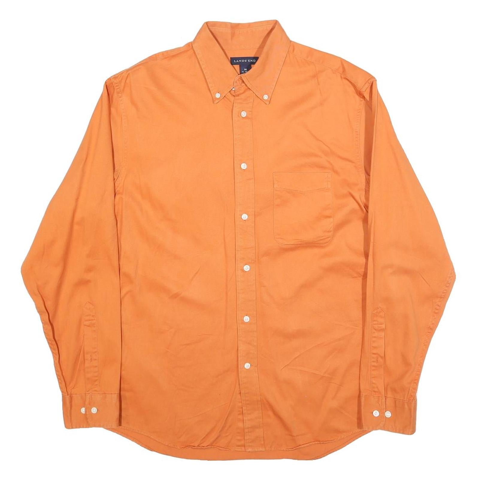 LANDS END Mens Orange Shirt M Cotton Blend Button Down Pocket Classic Fit Refurbished - N/A refurbished available on Cerqular