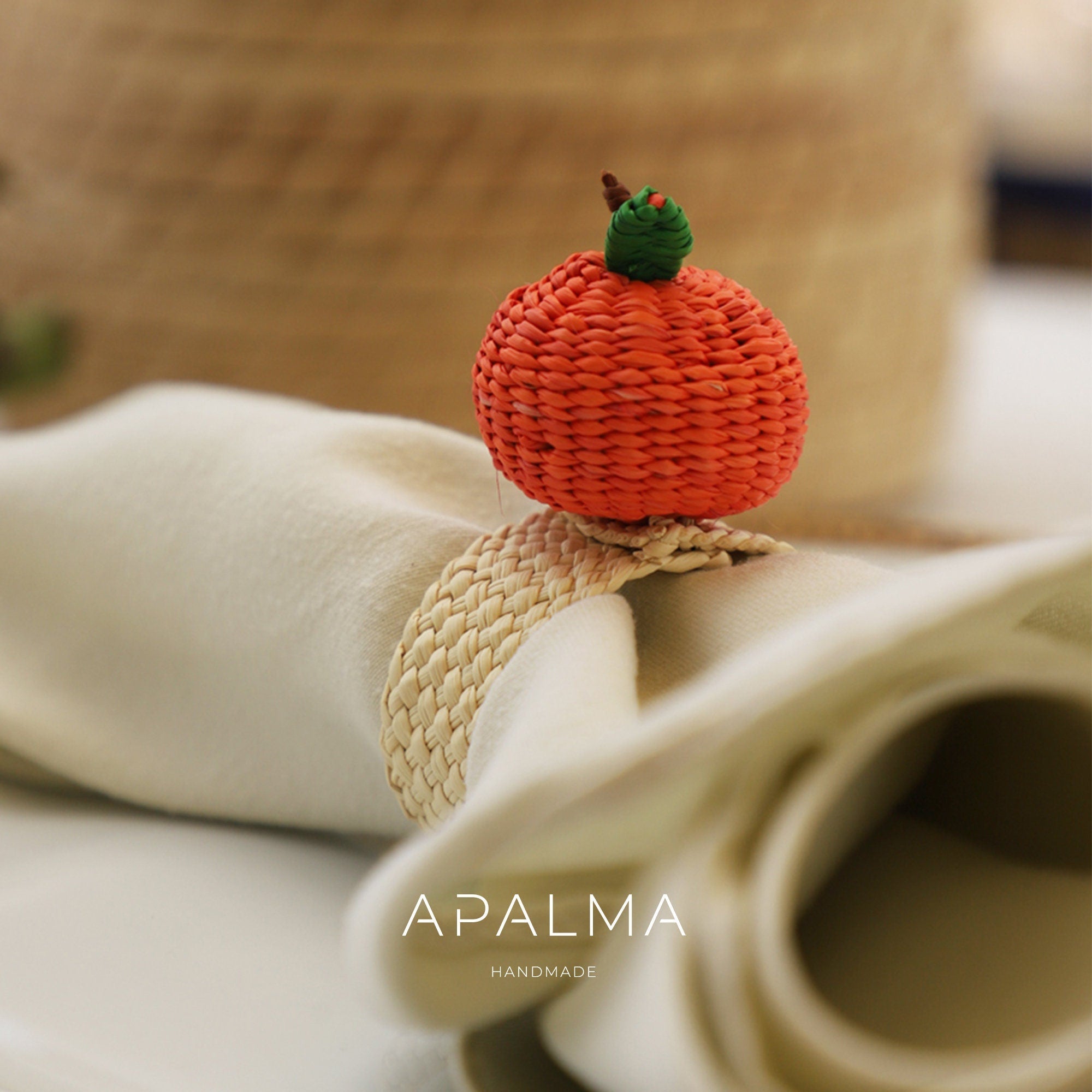 Pumpkin Napkin Ring made of iraca palm - Fall Tabletop Decor | Pumpkin: Pack of 6 Refurbished - Apalma Handmade refurbished available on Cerqular