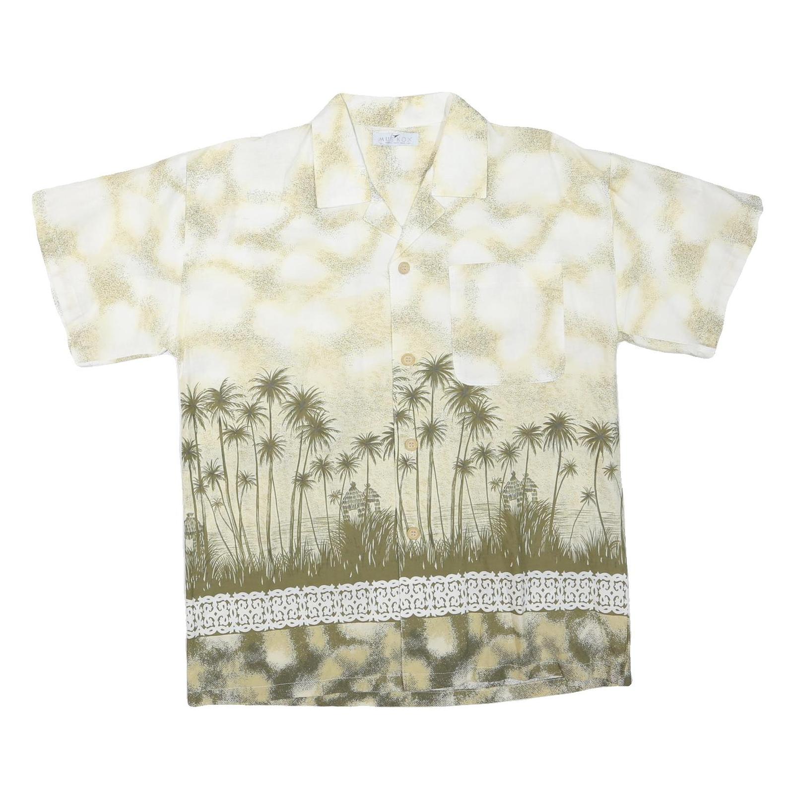 MUS KOX Mens Cream & Olive Green Short Sleeve Cotton Blend Shirt M Tropical Refurbished - N/A refurbished available on Cerqular