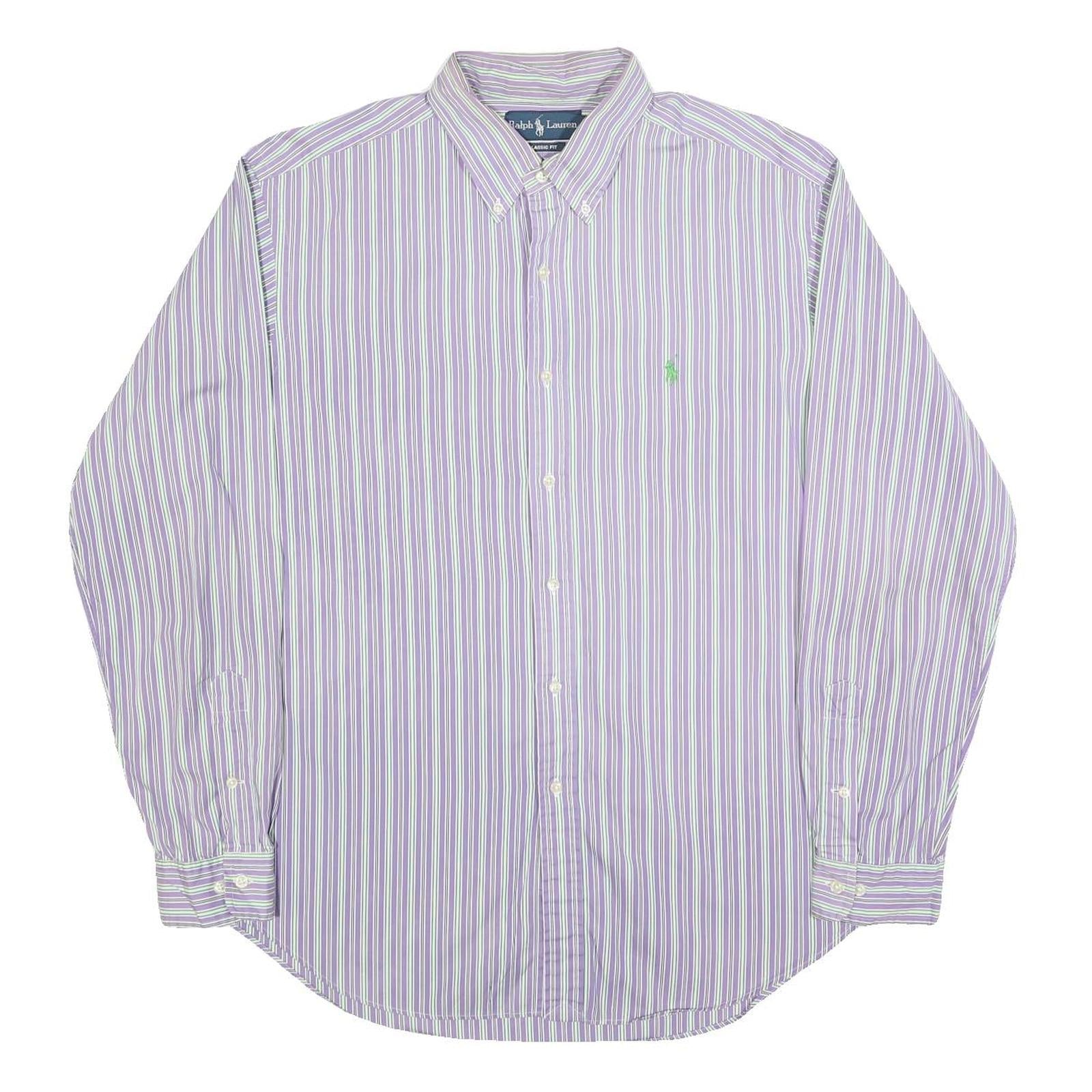 RALPH LAUREN Mens Purple & White Striped Classic Fit L Cotton Blend Shirt Button Refurbished - N/A refurbished available on Cerqular