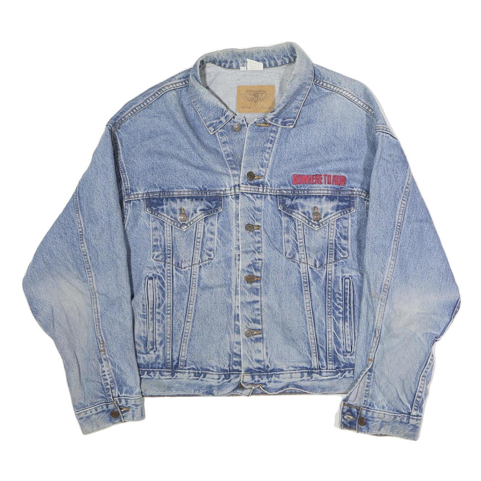 INTERNATIONAL DENIM Mens Blue Cotton Denim Jacket XL Button Plain Casual Classic Refurbished - N/A refurbished available on Cerqular