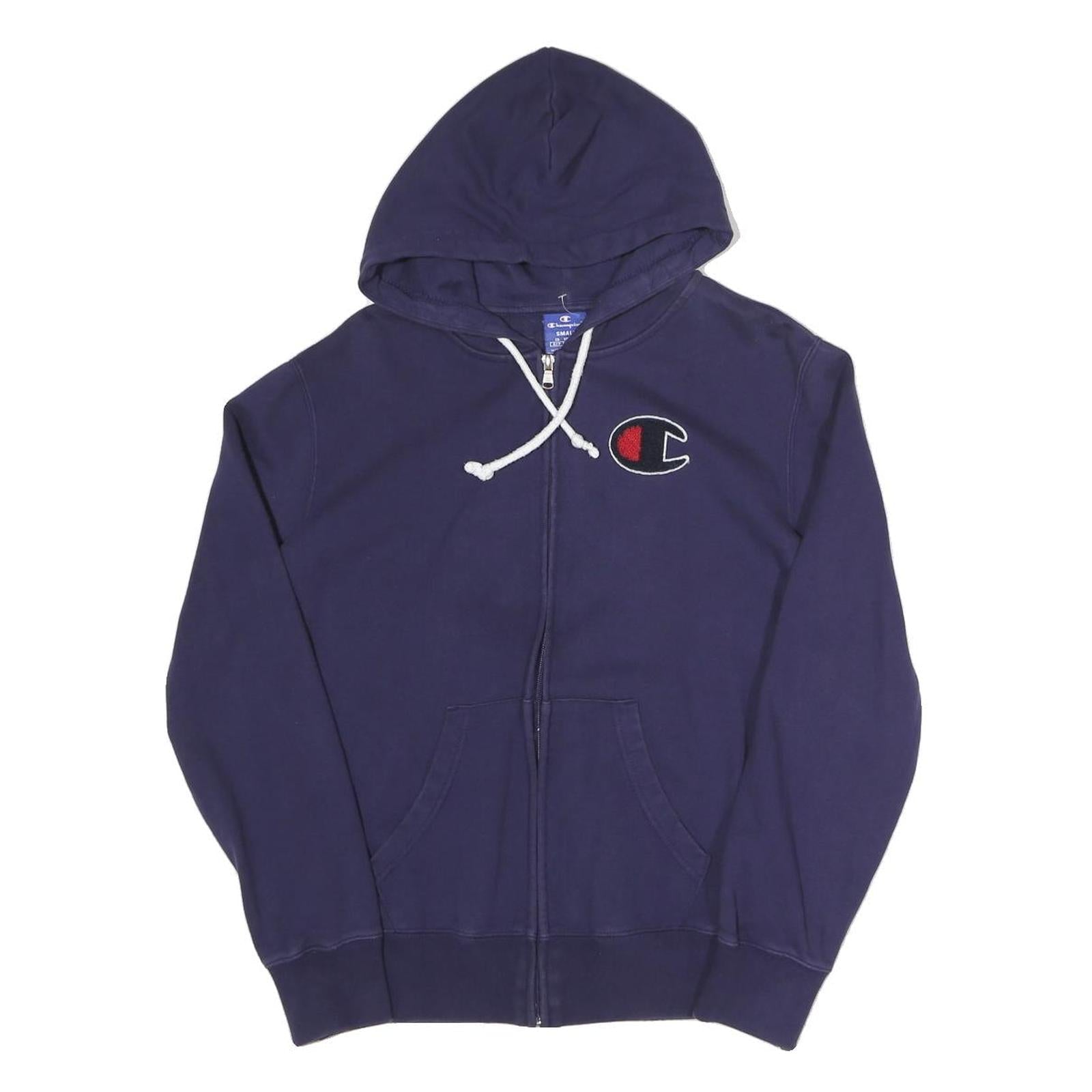 CHAMPION Womens Navy Full Zip Hoodie S Cotton Blend Drawstring Pocket Refurbished - N/A refurbished available on Cerqular