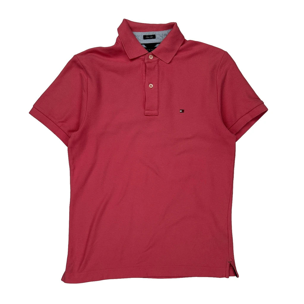Tommy Hilfiger Slim Fit Polo Shirt - Small Red Cotton Refurbished - Thrifted (note: this is a term often used to describe second- refurbished available on Cerqular