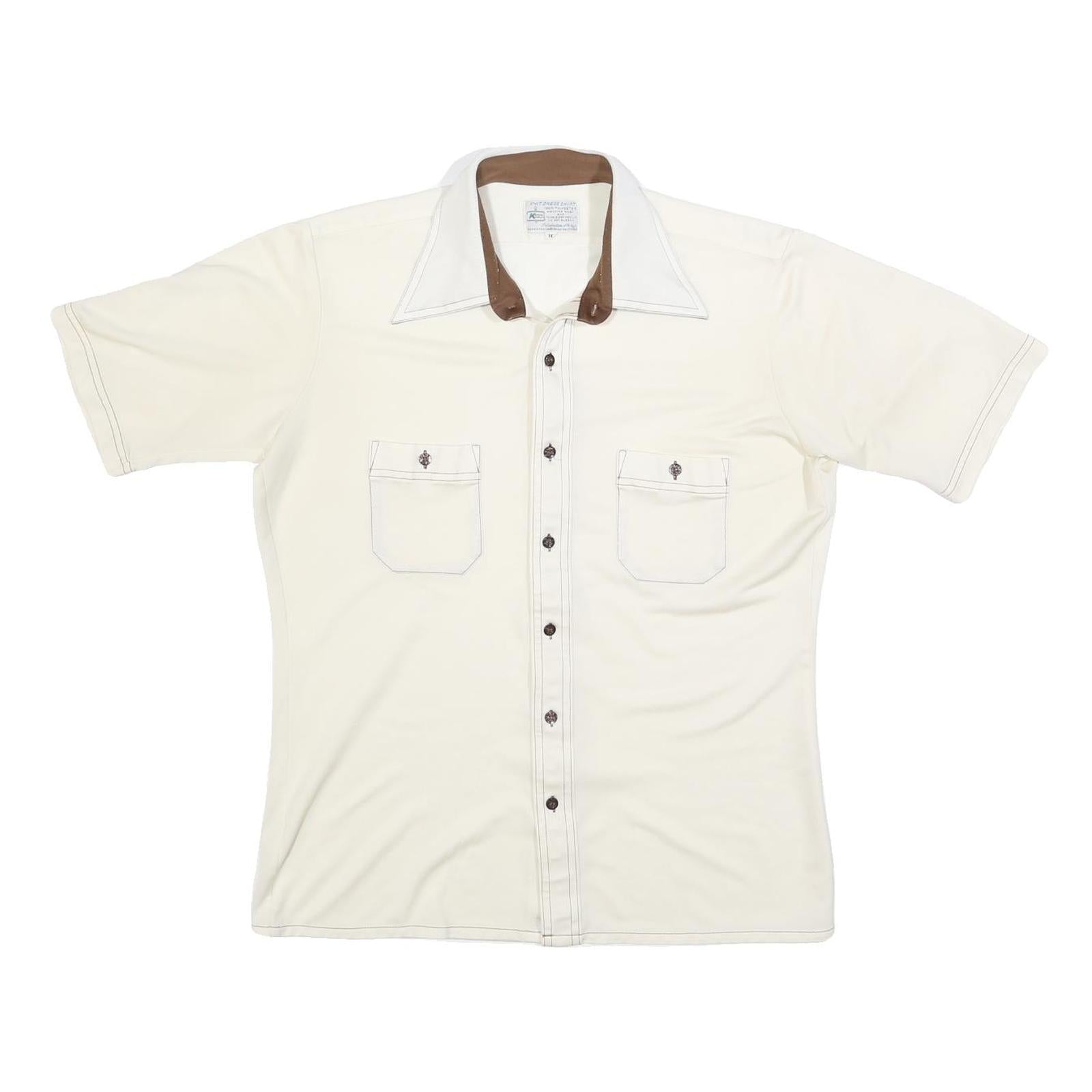 Mens Cream & Brown Casual Button Shirt L Two Pocket Short Sleeve Lightweight Refurbished - N/A refurbished available on Cerqular