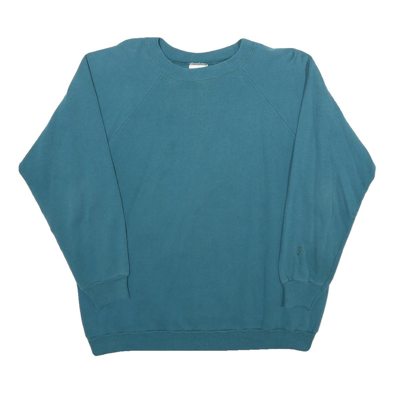 HANES Mens Blue Crew Neck L Sweatshirt Plain Cotton Blend Comfortable Casual Refurbished - N/A refurbished available on Cerqular