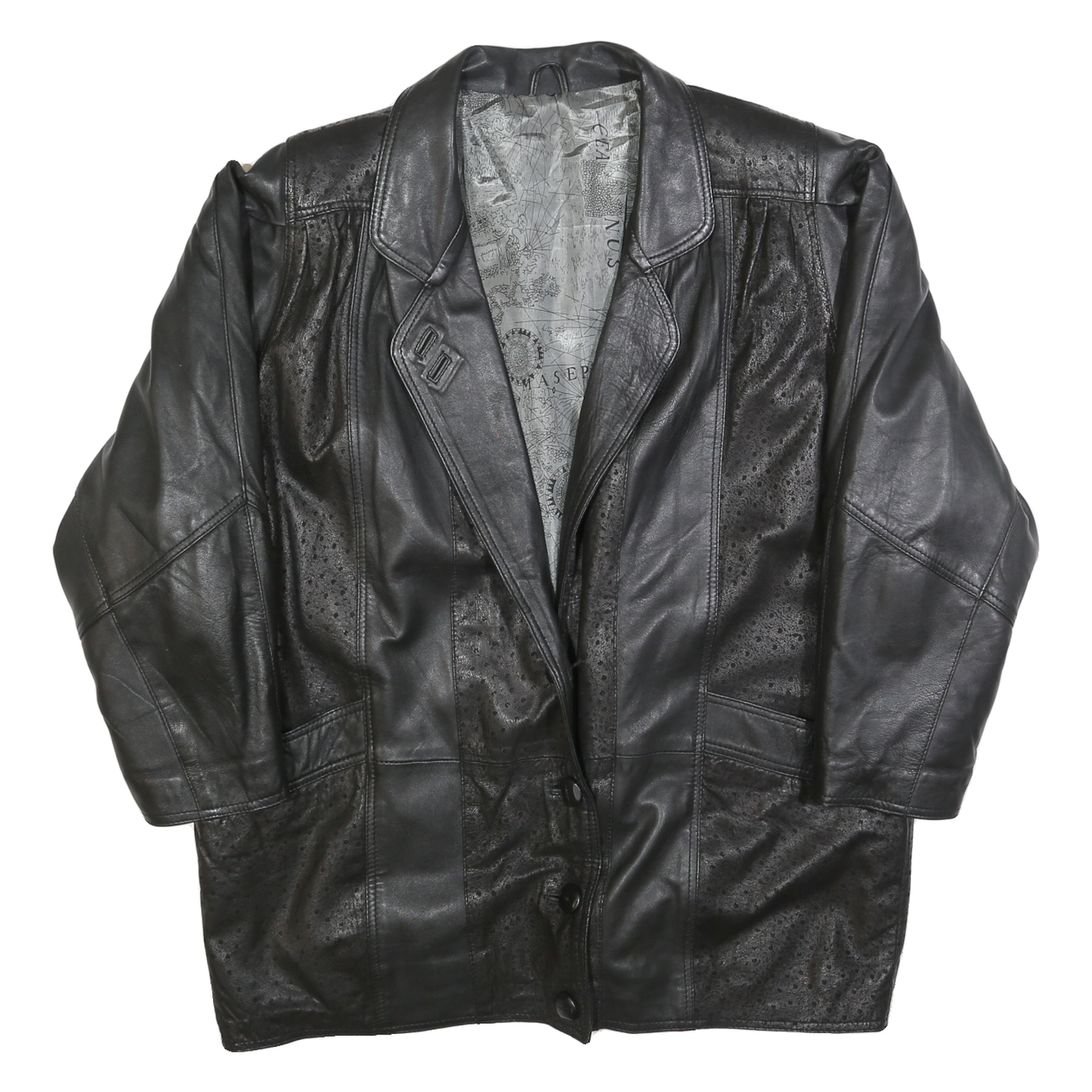 CHI NENSIS Womens Black Leather Button Jacket L Perforated Pattern Long Sleeve Refurbished - N/A refurbished available on Cerqular