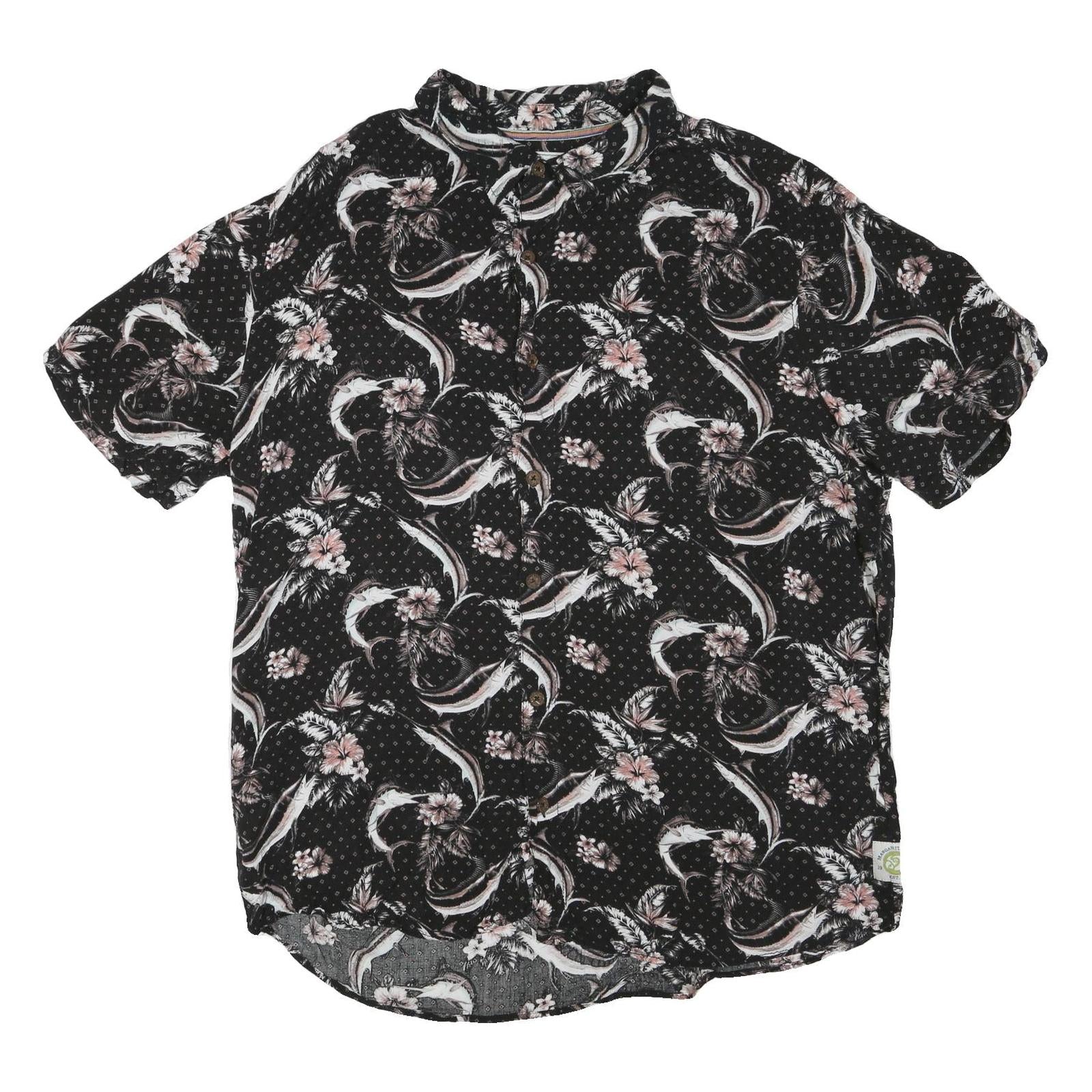 MARGARITAVILLE Mens Black & Pink Floral Cotton Blend Shirt 2XL Short Sleeve Refurbished - N/A refurbished available on Cerqular