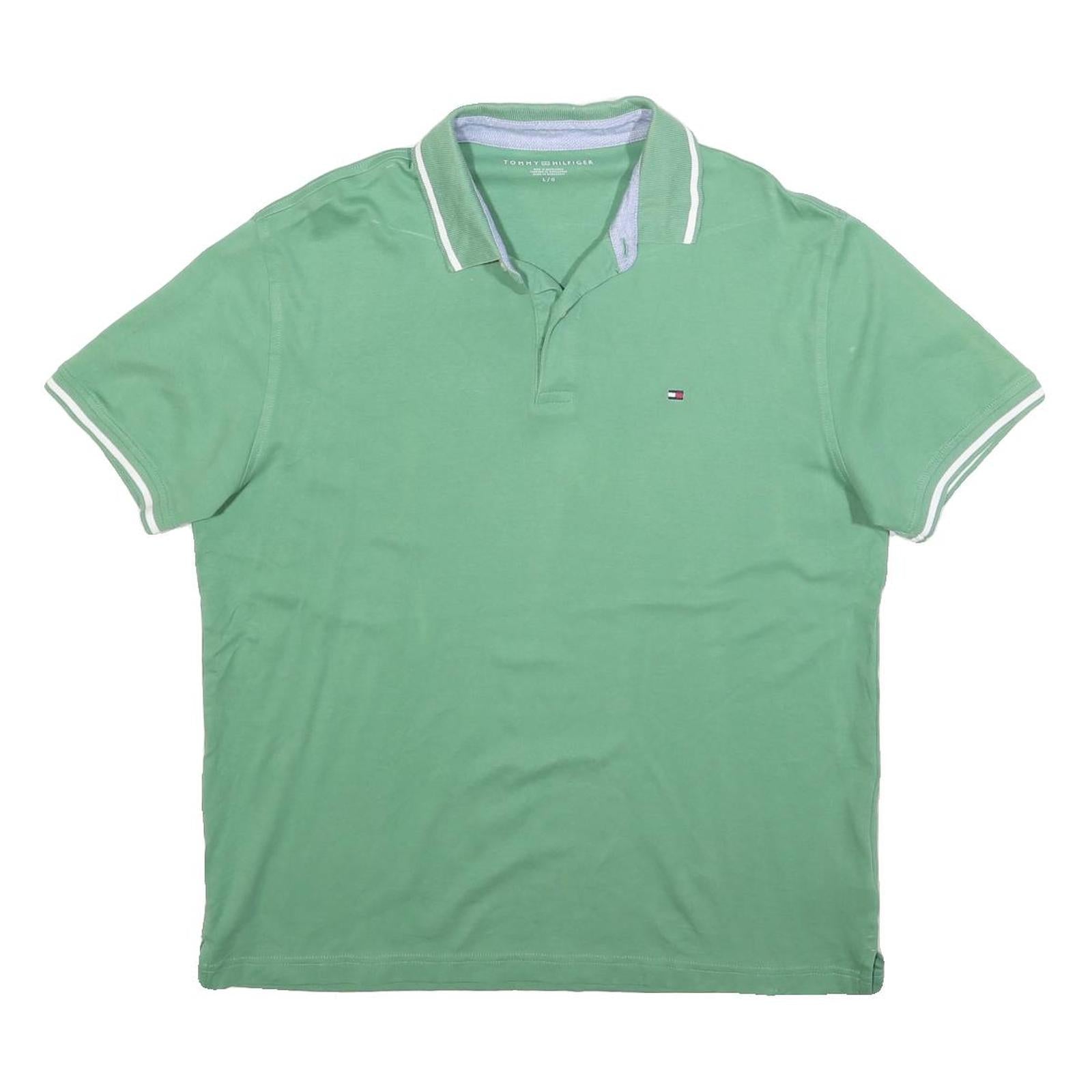 TOMMY HILFIGER Mens Green Short Sleeve Plain L Cotton Blend Polo Shirt Refurbished - N/A refurbished available on Cerqular