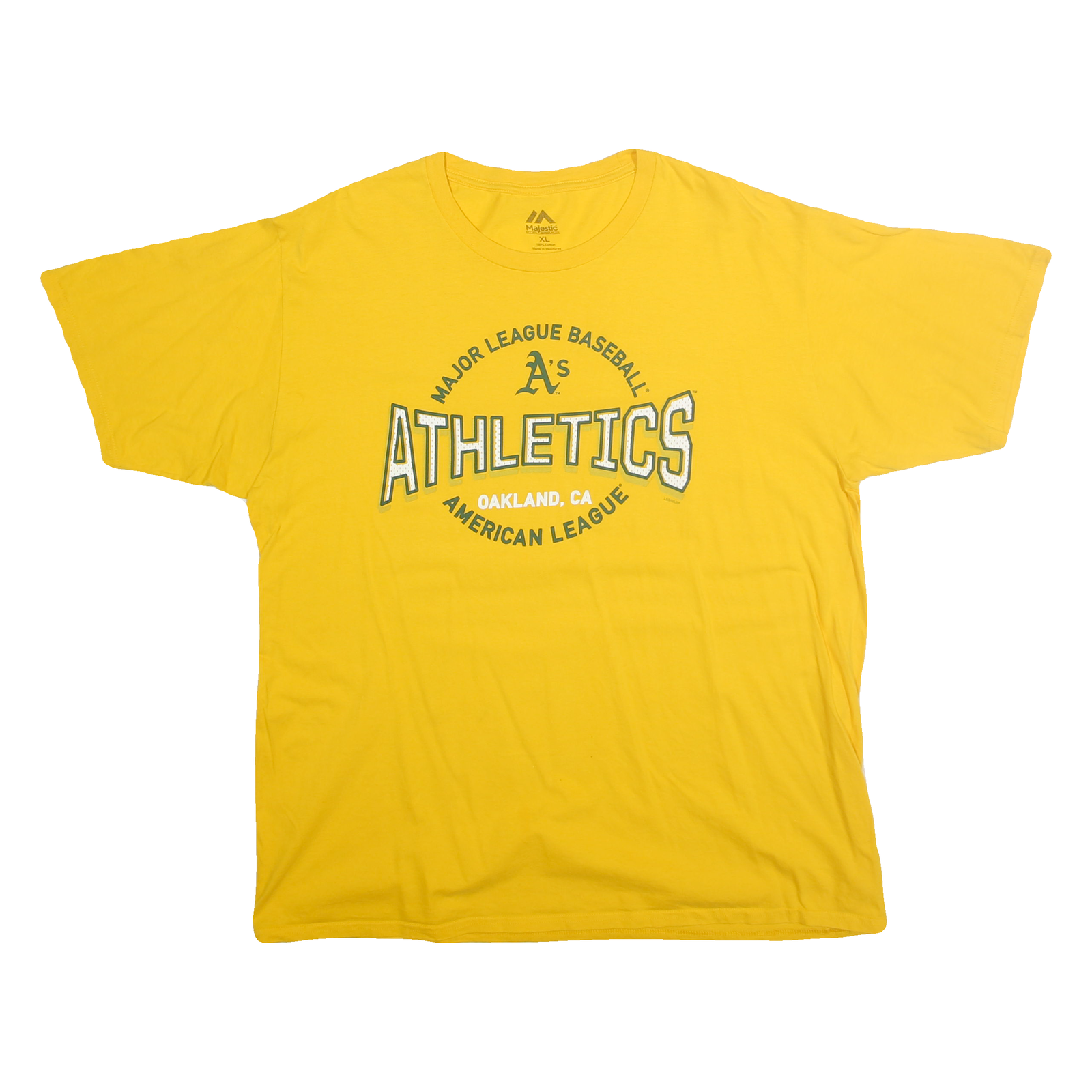 MAJESTIC Mens Yellow Oakland Athletics Graphic T-Shirt XL Short Sleeve Crew Neck Refurbished - N/A refurbished available on Cerqular