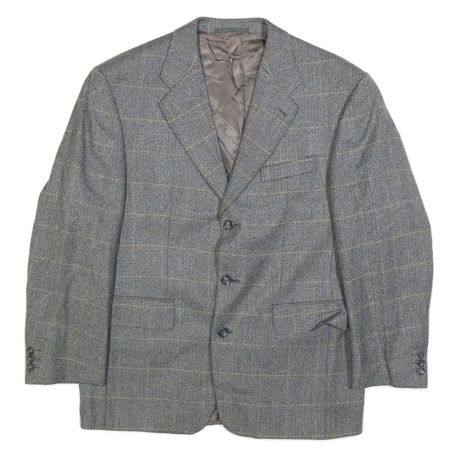 CALVIN COOPER Mens Grey Wool Check Tailored Jacket L Button Closure Refurbished - N/A refurbished available on Cerqular
