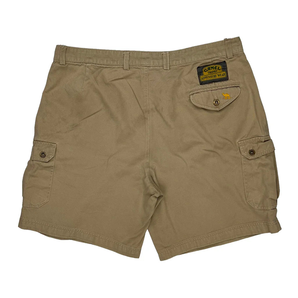 Adventure Wear Camel Cargo Cargo Shorts - 36W 6L Khaki Cotton Refurbished - Thrifted (note: this is a term often used to describe second- refurbished available on Cerqular
