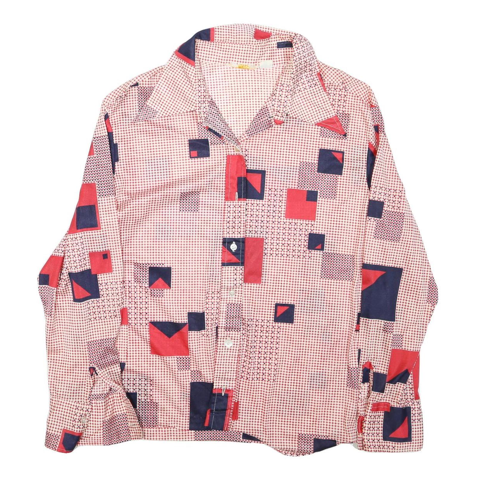 Womens Cream Red & Navy Geometric Pattern Shirt L Polyester Blend Vintage Style Refurbished - N/A refurbished available on Cerqular