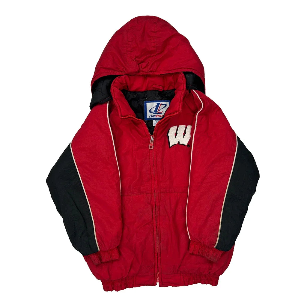 Age 5-6 Wisconsin Logo Athletics College Varsity Jacket - Small Black Polyester Refurbished - Thrifted (note: this is a term often used to describe second- refurbished available on Cerqular