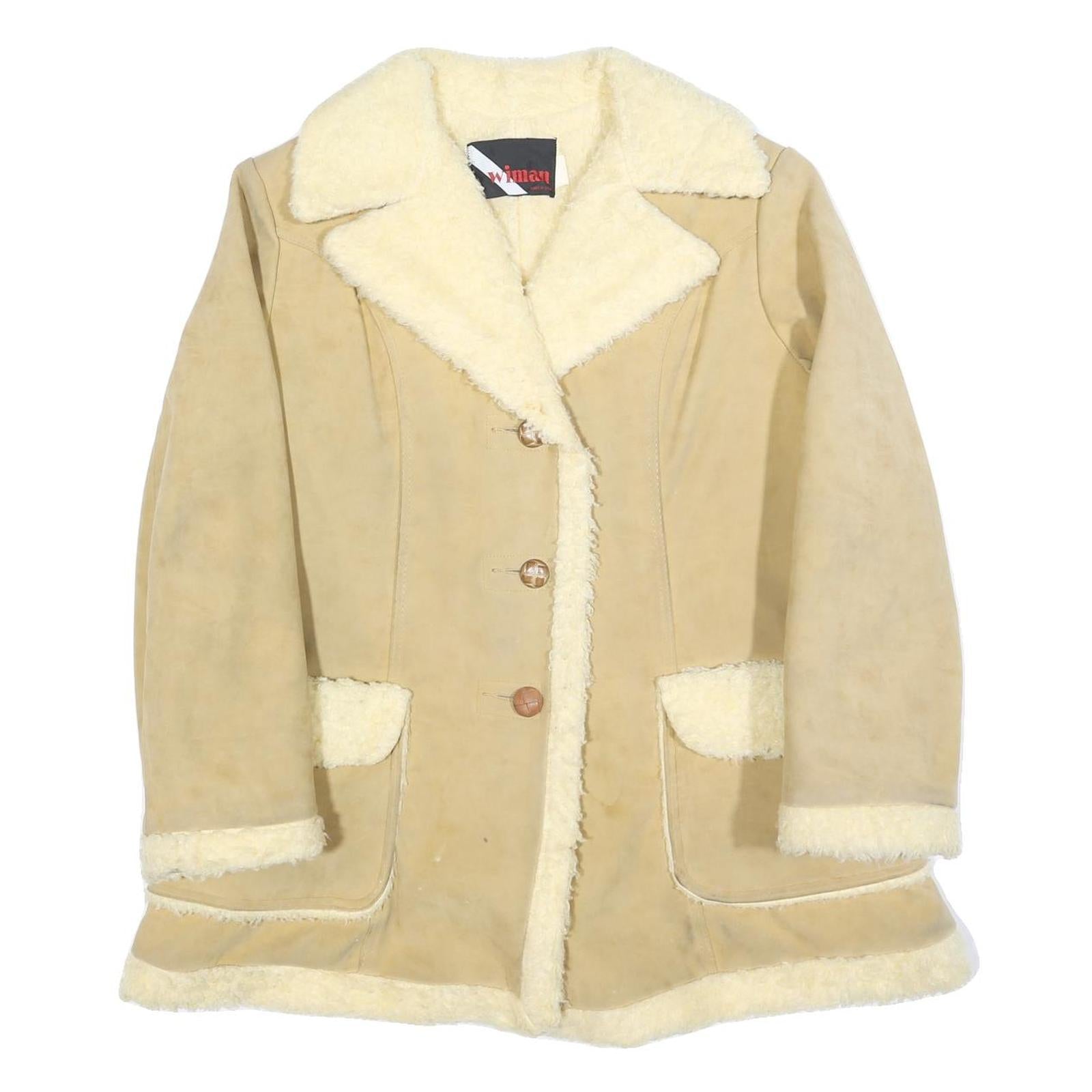 WIMAN Womens Beige Faux Shearling Button Jacket L Suede Style Winter Coat Refurbished - N/A refurbished available on Cerqular