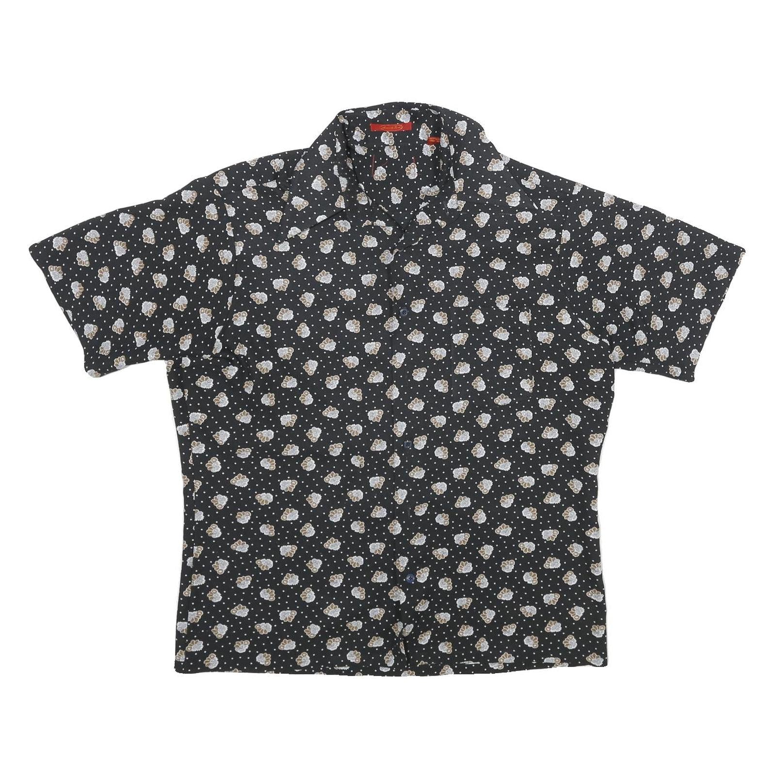 SEARS Mens Black Floral Print Short Sleeve Shirt L Retro Style Summer Casual Refurbished - N/A refurbished available on Cerqular