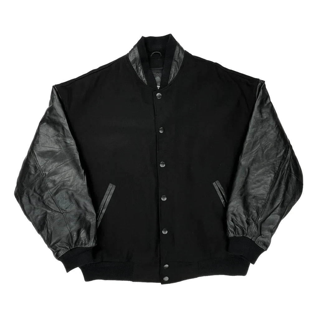 2004/2005 Division Champions Outer Boundary Graphic Varsity Jacket - XL Black Leather Refurbished - Thrifted (note: this is a term often used to describe second- refurbished available on Cerqular