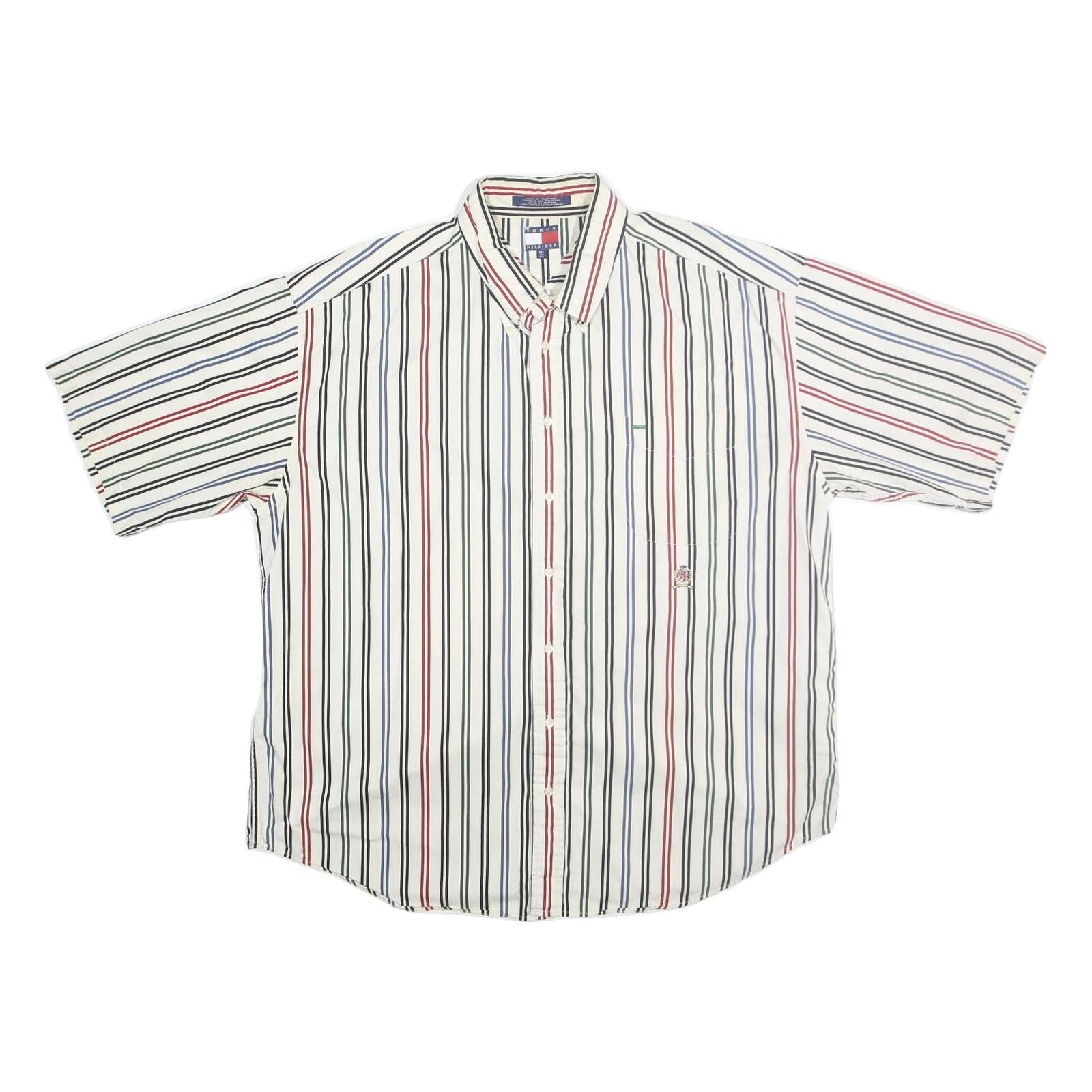 TOMMY HILFIGER Mens White & Red Striped Shirt 2XL Cotton Button Front Casual Refurbished - N/A refurbished available on Cerqular
