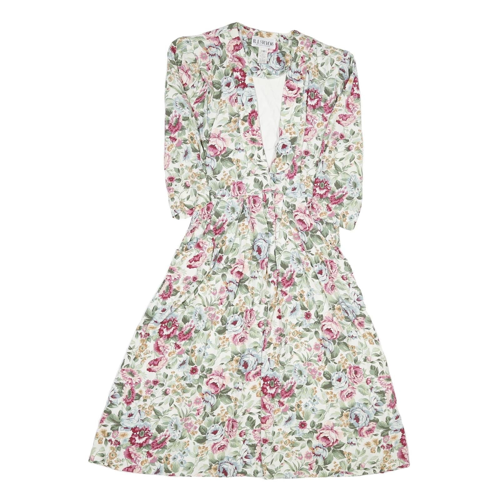 R J STEVENS Womens Cream Floral Fit & Flare Woven Midi Dress UK 12 Button V-Neck Refurbished - N/A refurbished available on Cerqular