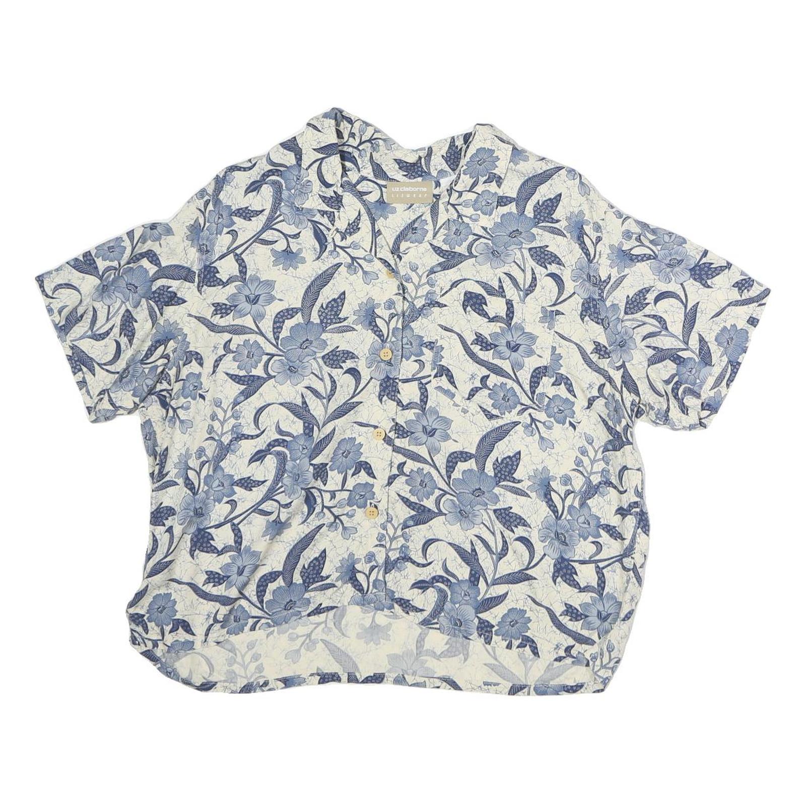 LIZ CLAIRBORNE Womens White & Blue Floral Cotton Blend Shirt M Summer Casual Refurbished - N/A refurbished available on Cerqular