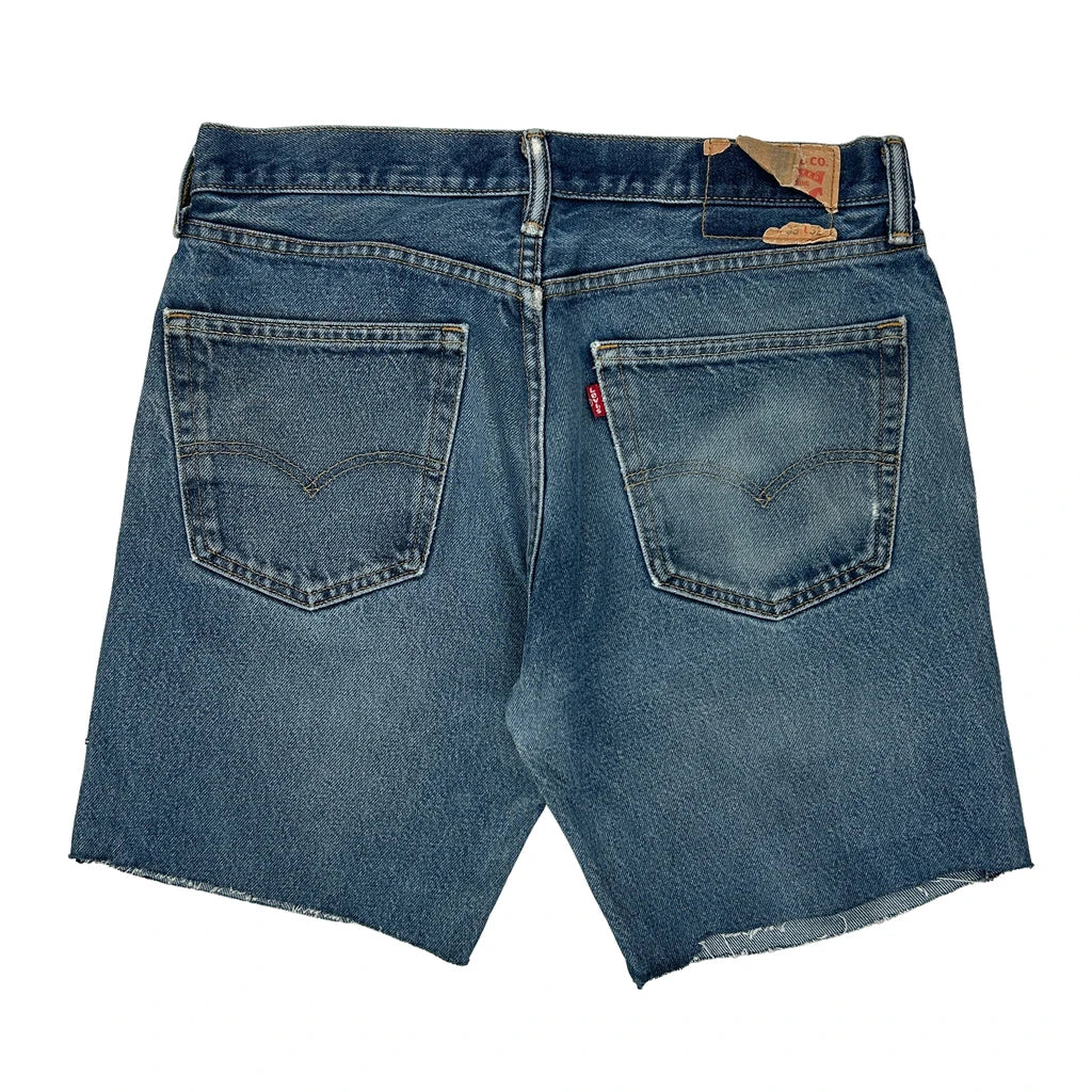 Levis Denim Shorts - 33W 10L Blue Cotton Refurbished - Thrifted (note: this is a term often used to describe second- refurbished available on Cerqular