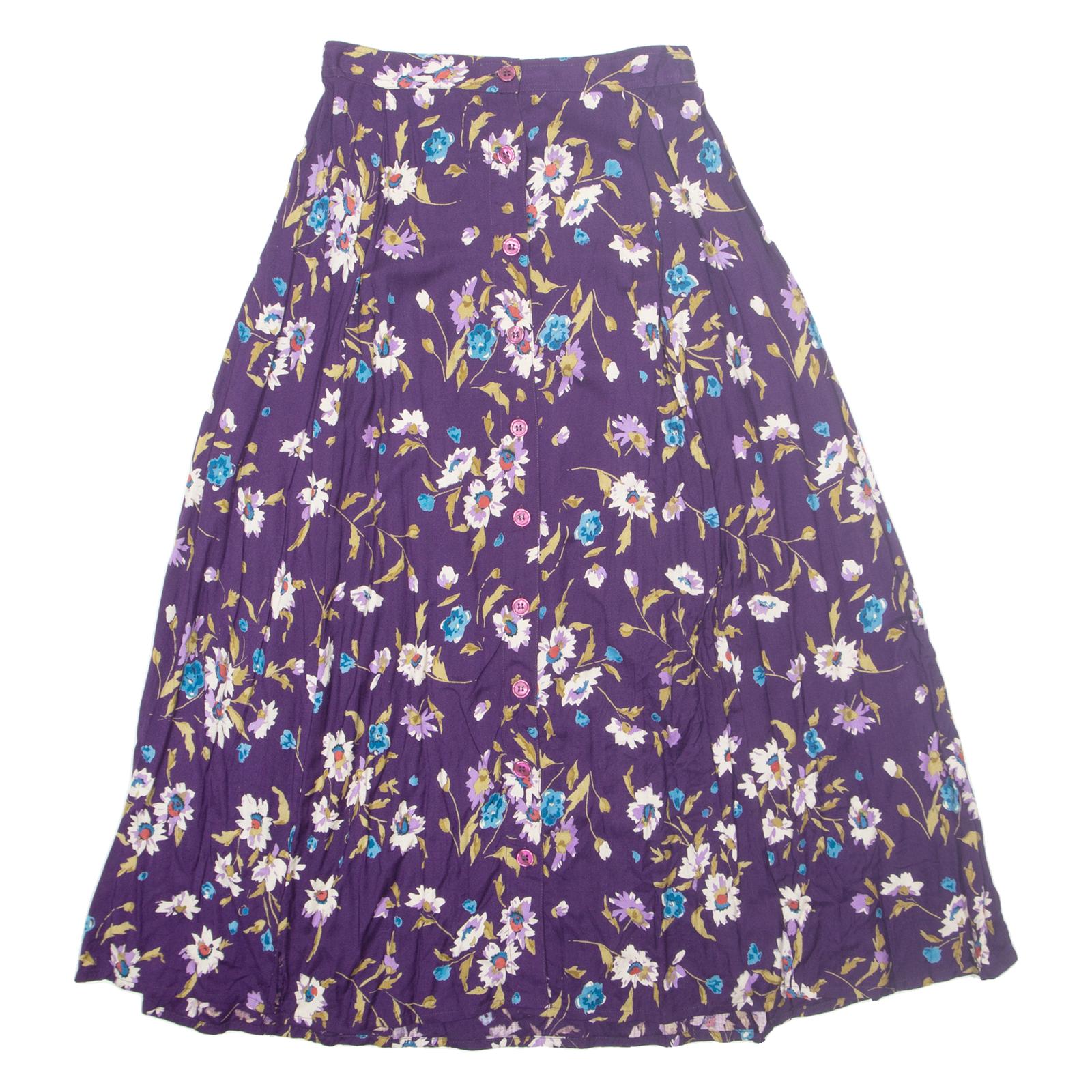 DONNKENNY CLASSICS Buttoned Womens A-Line Skirt Purple Midi Floral XS Refurbished - N/A refurbished available on Cerqular