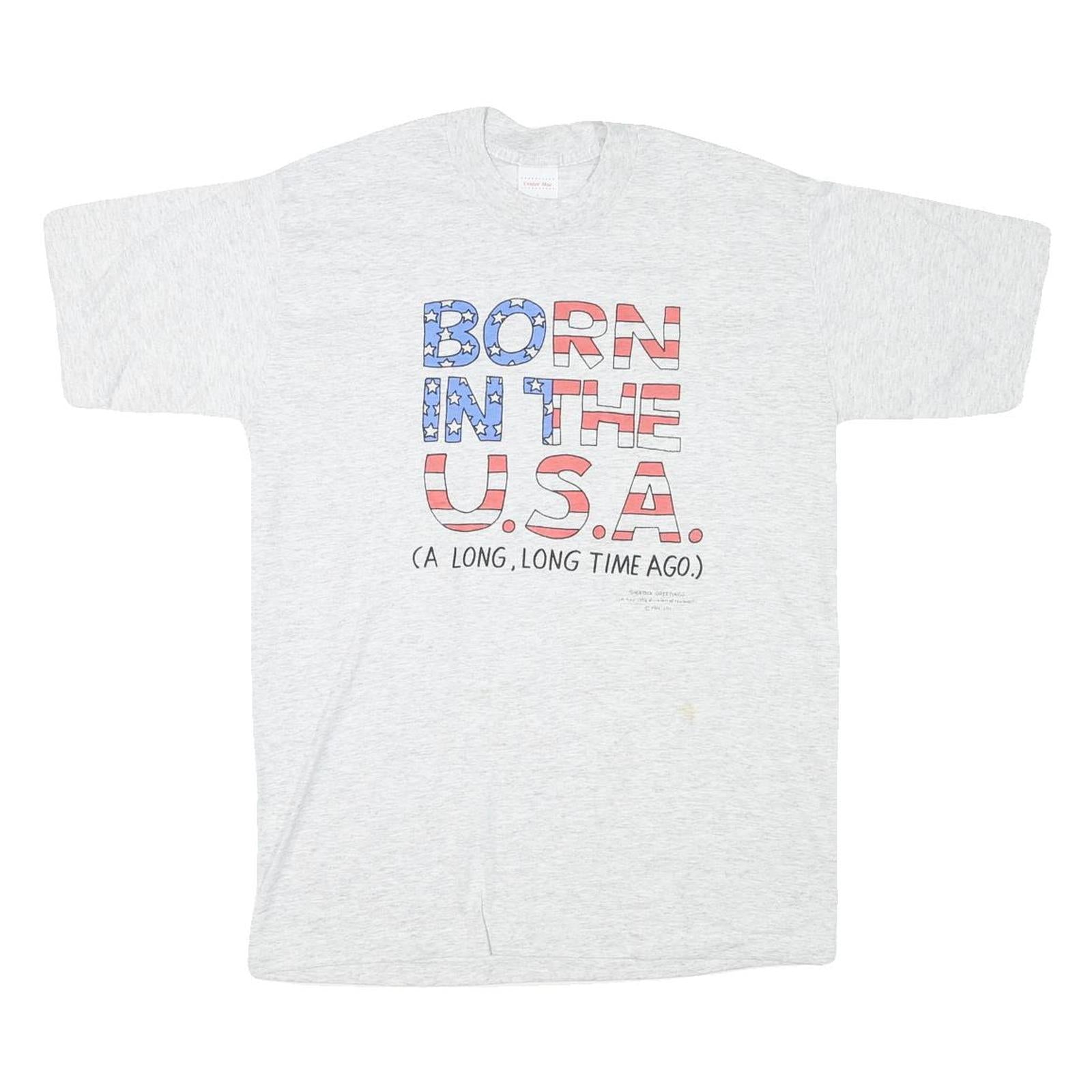 CENTER STAR Mens Grey Born In The USA Graphic T-Shirt L Short Sleeve Crew Neck Refurbished - N/A refurbished available on Cerqular