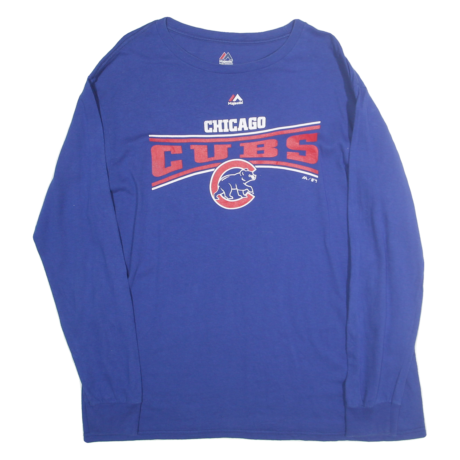 MAJESTIC Mens Blue Chicago Cubs Graphic T-Shirt XL Long Sleeve Crew Neck Refurbished - N/A refurbished available on Cerqular
