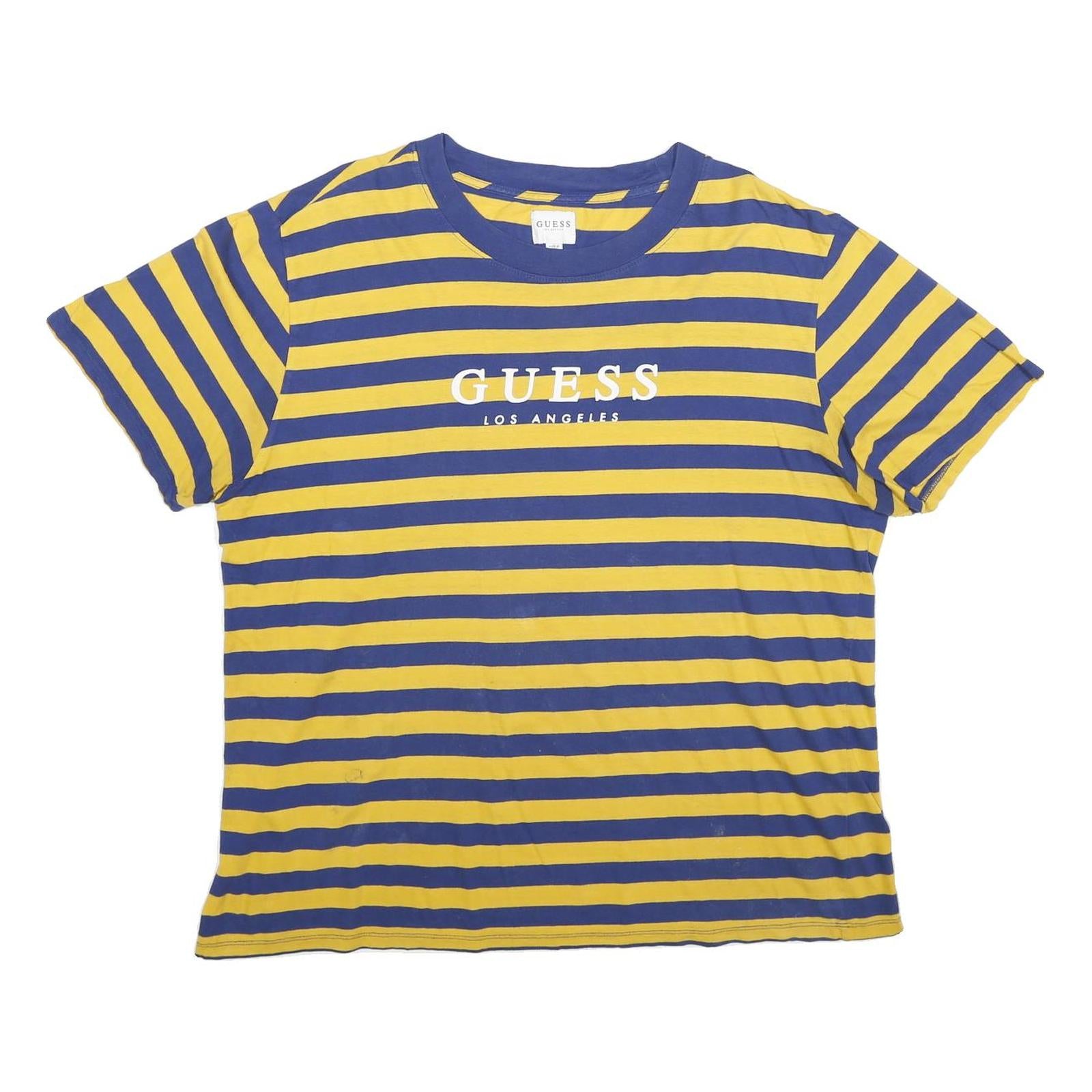 GUESS Mens Yellow & Blue Striped Graphic T-Shirt L Short Sleeve Crew Neck Refurbished - N/A refurbished available on Cerqular