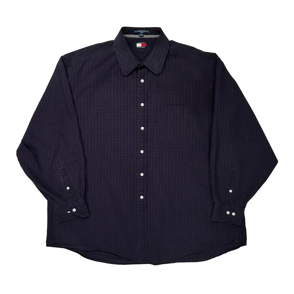 Tommy Hilfiger Pinstripe Shirt - Large Navy Cotton Refurbished - Thrifted (note: this is a term often used to describe second- refurbished available on Cerqular