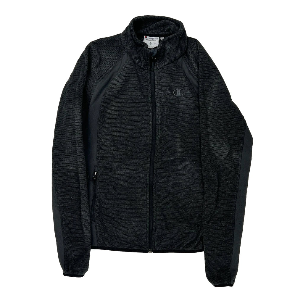 Champion Fleece Jacket - Large Black Polyester Refurbished - Thrifted (note: this is a term often used to describe second- refurbished available on Cerqular