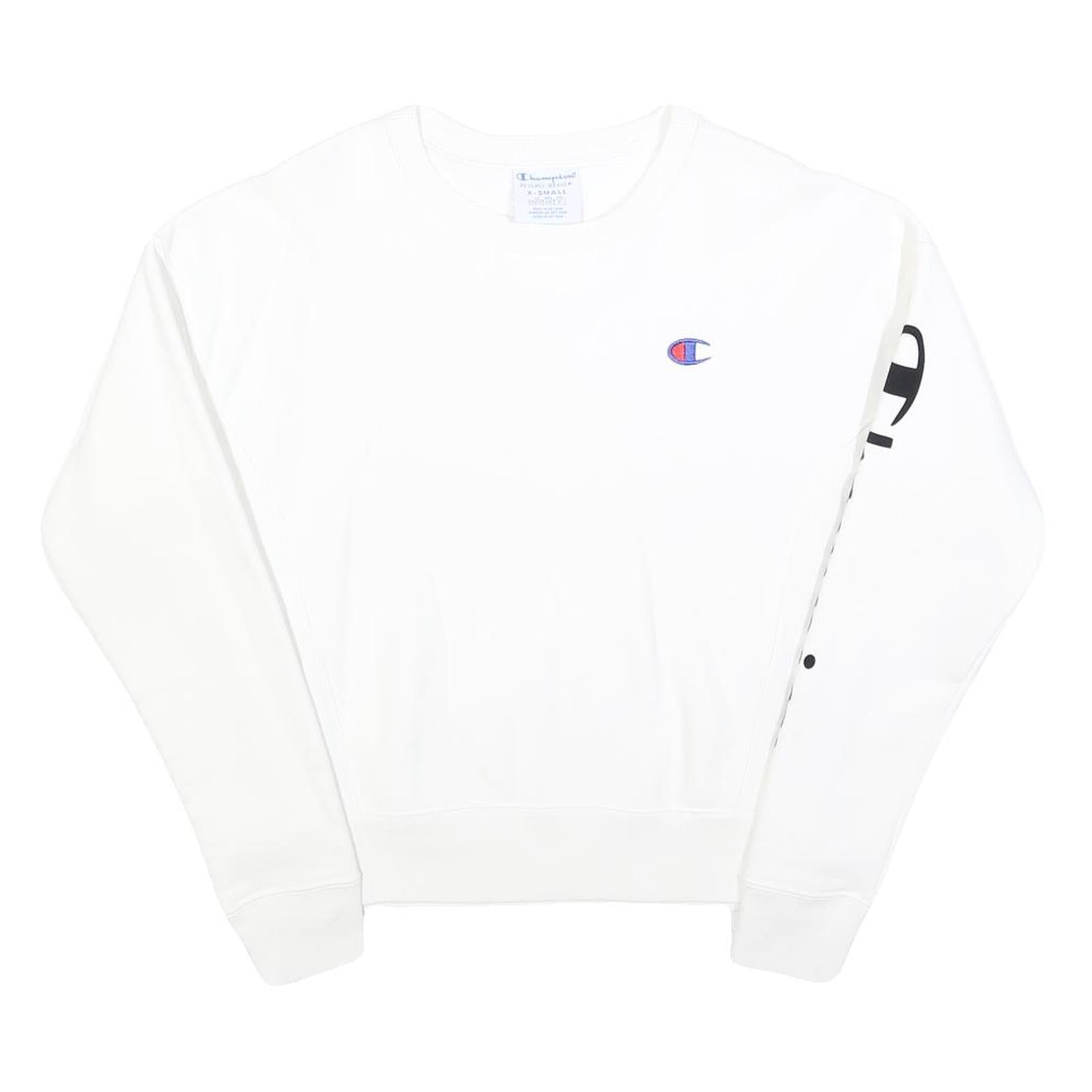 CHAMPION REVERSE WEAVE Mens White Crew Neck Sweatshirt XS Champion Sleeve Logo Refurbished - N/A refurbished available on Cerqular