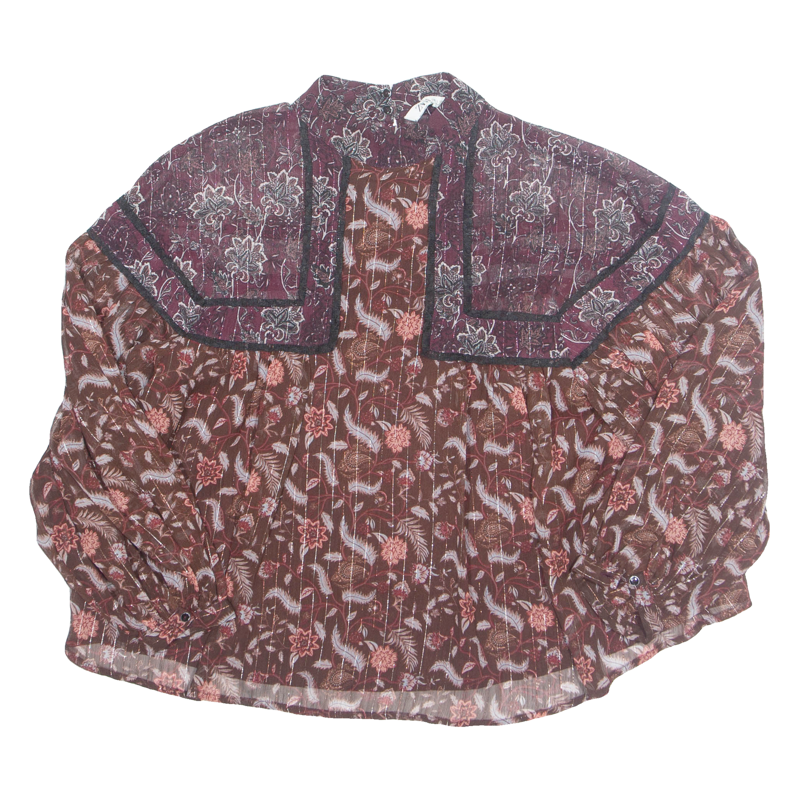 ZARA Womens Printed Top Maroon Long Sleeve Paisley S Refurbished - N/A refurbished available on Cerqular