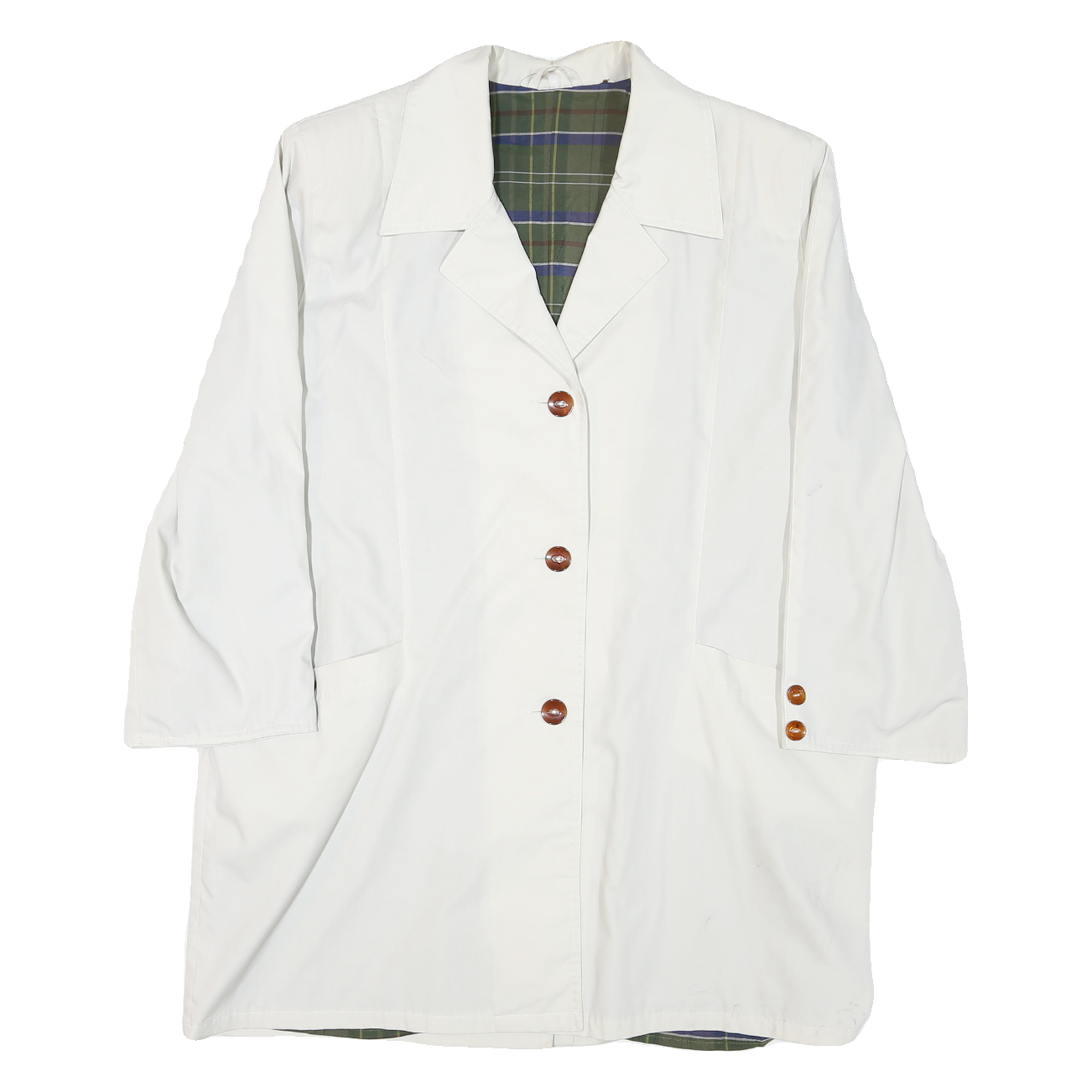 Womens White Button Jacket L Polyester Blend Plain Classic Stylish Outerwear Refurbished - N/A refurbished available on Cerqular