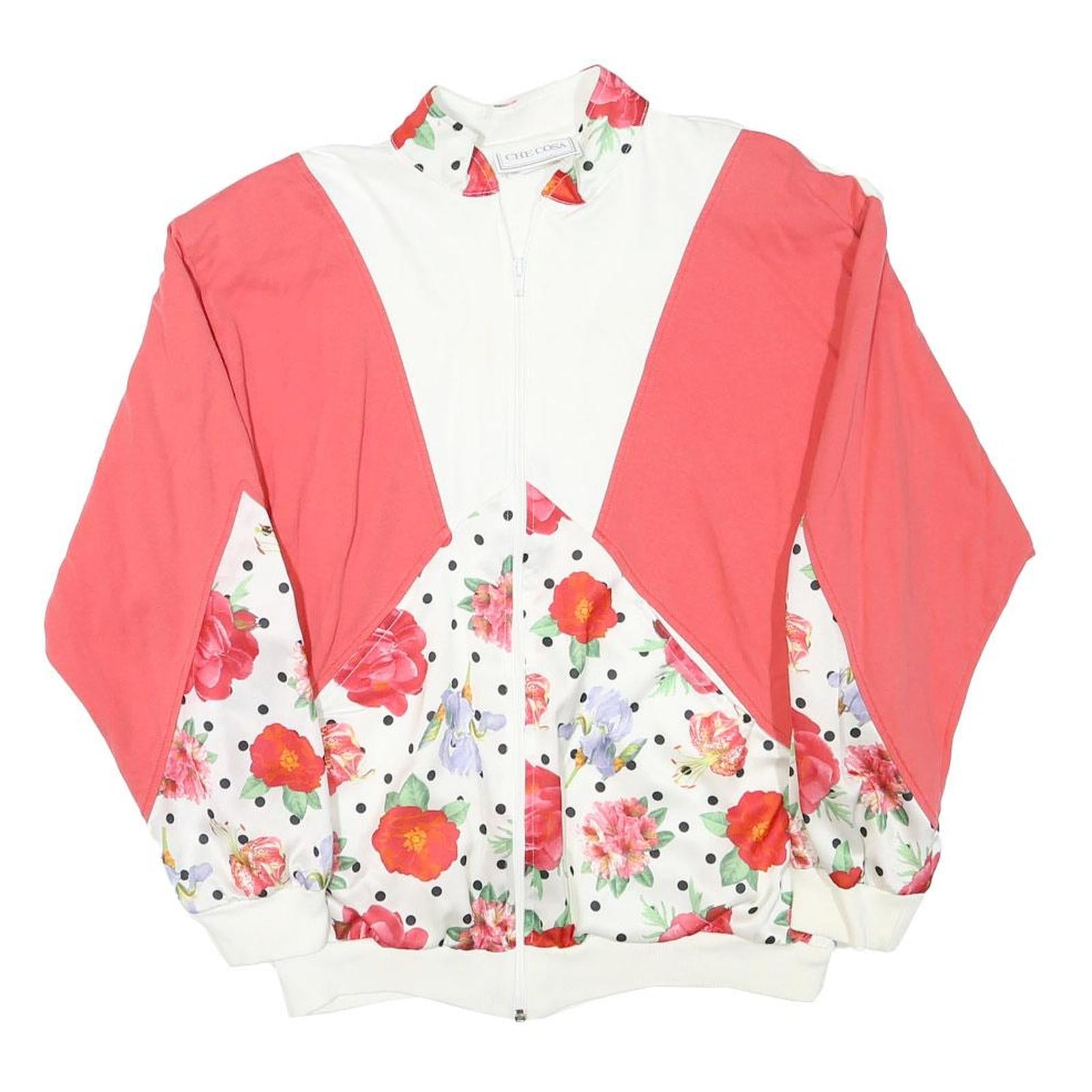 CHE COSA Womens White & Pink Floral Cotton Blend Jacket XS Zip Casual Refurbished - N/A refurbished available on Cerqular