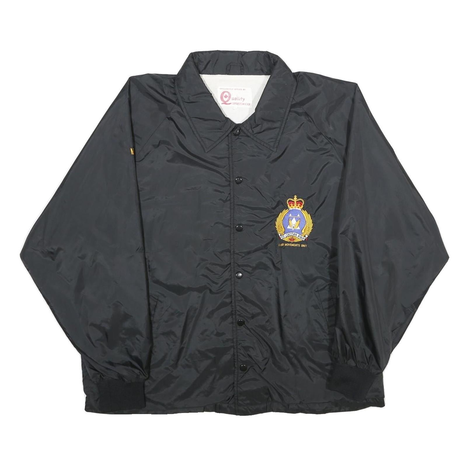 QUALITY SPORTSWEAR Mens Black Nylon Button Jacket L Plain Casual Lightweight Refurbished - N/A refurbished available on Cerqular