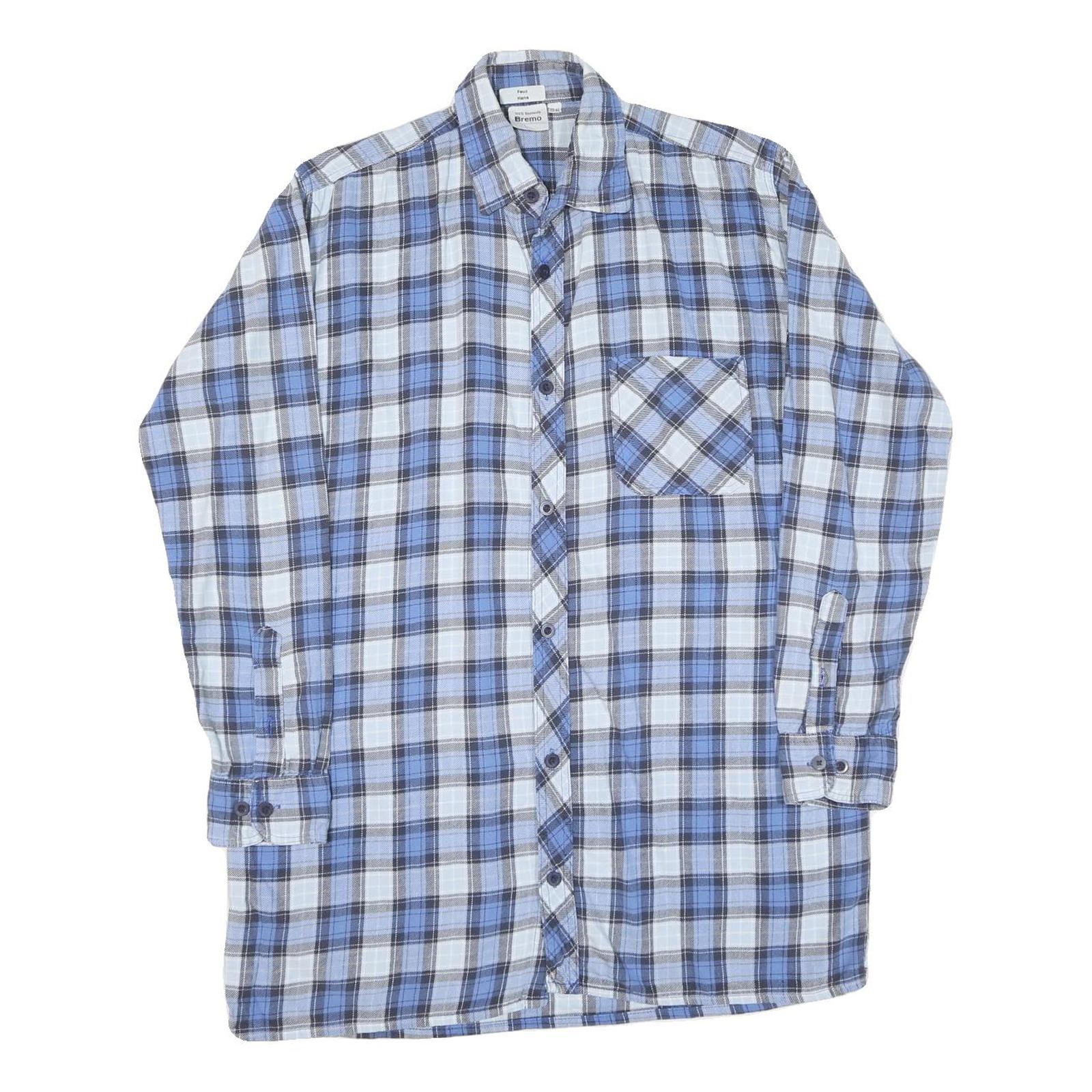 Mens Blue & White Checked Cotton Shirt L Casual Long Sleeve Button Down Refurbished - N/A refurbished available on Cerqular