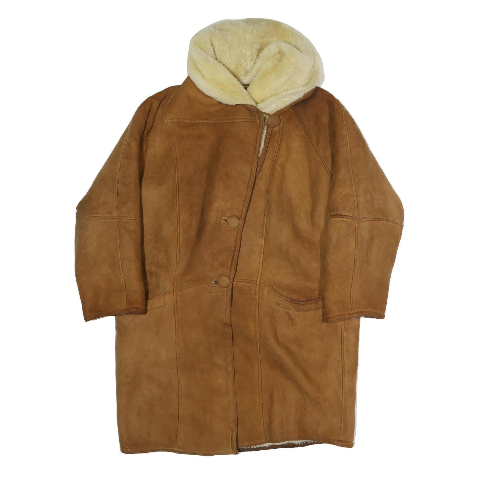 Womens Beige Faux Shearling Button Jacket L Polyester Plain Warm Cozy Refurbished - N/A refurbished available on Cerqular