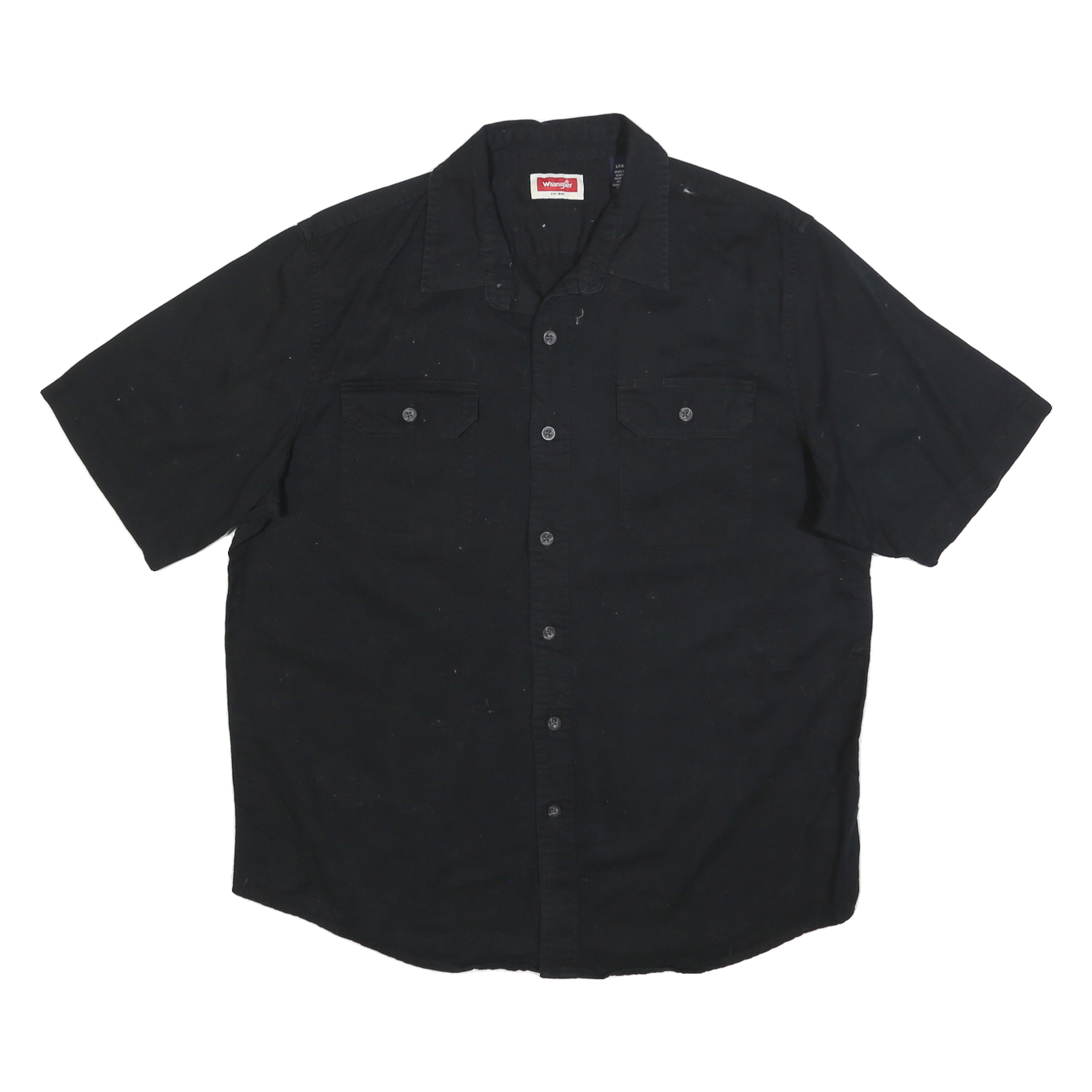 WRANGLER Mens Black Plain Shirt L Cotton Blend Casual Short Sleeve Refurbished - N/A refurbished available on Cerqular