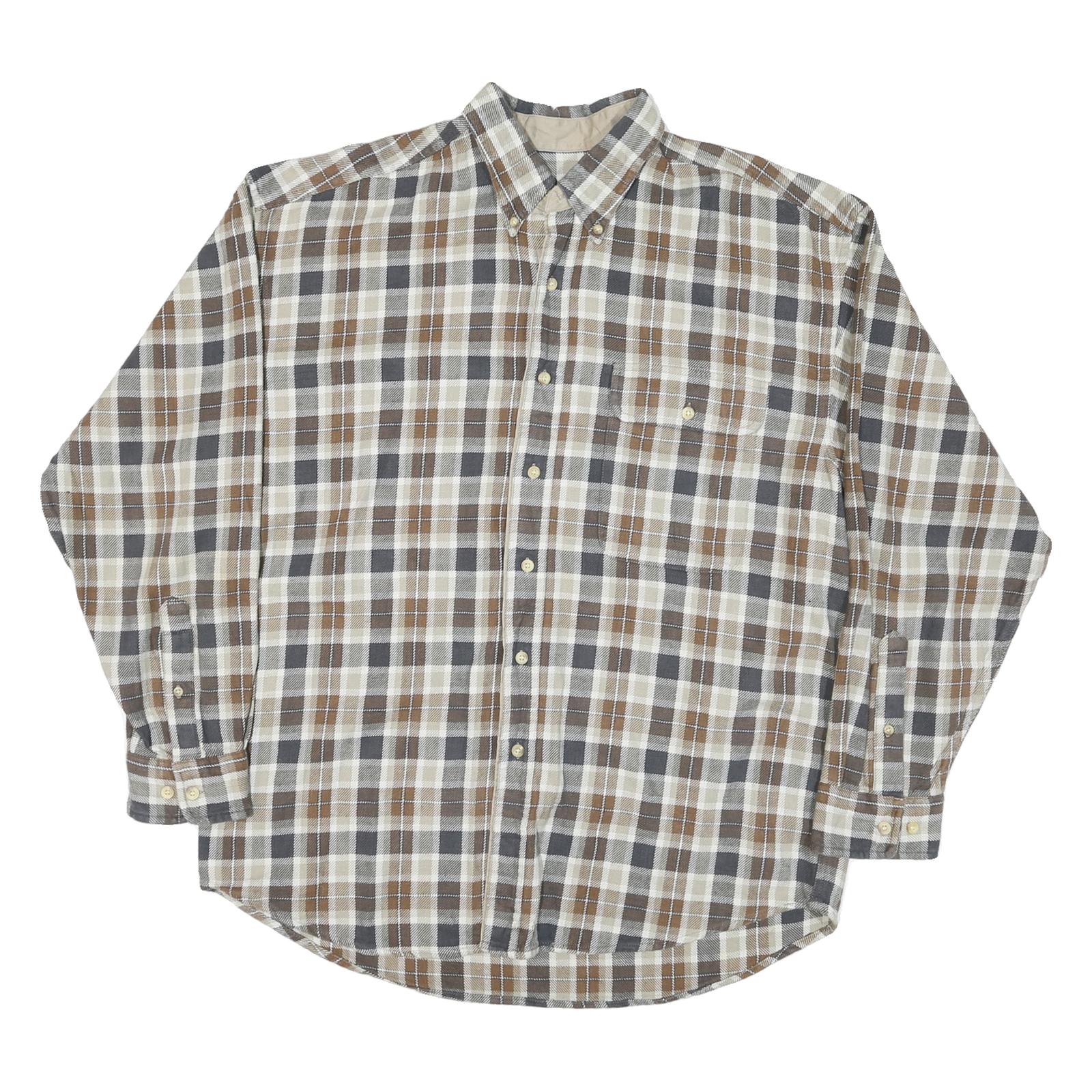 POINTS WEST Mens Beige Brown Check Shirt M Button Down Collar Long Sleeve Cotton Refurbished - N/A refurbished available on Cerqular