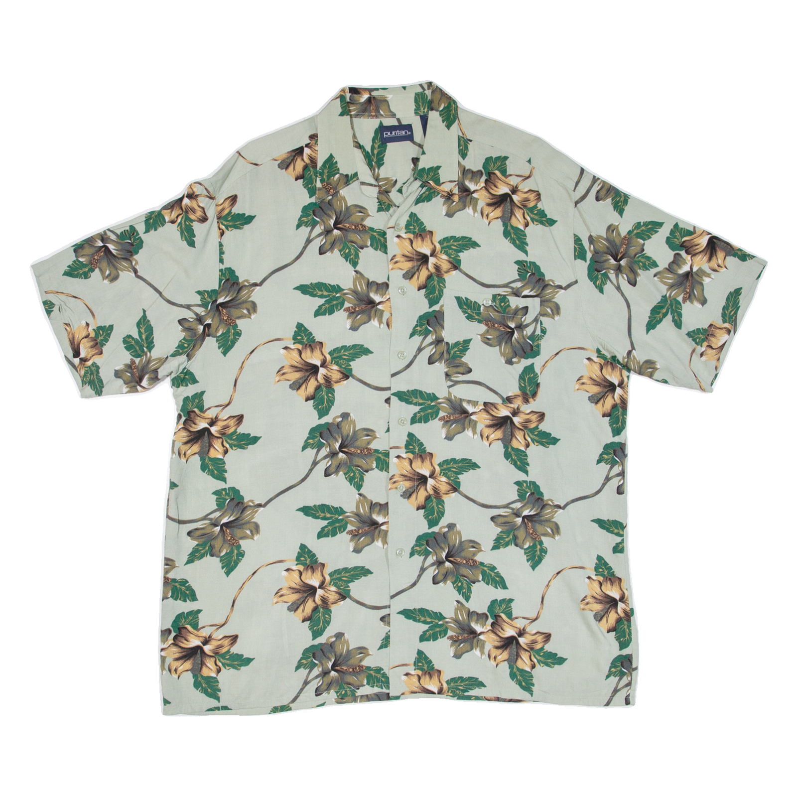 PURITAN Mens Hawaiian Shirt Green Floral L Refurbished - N/A refurbished available on Cerqular