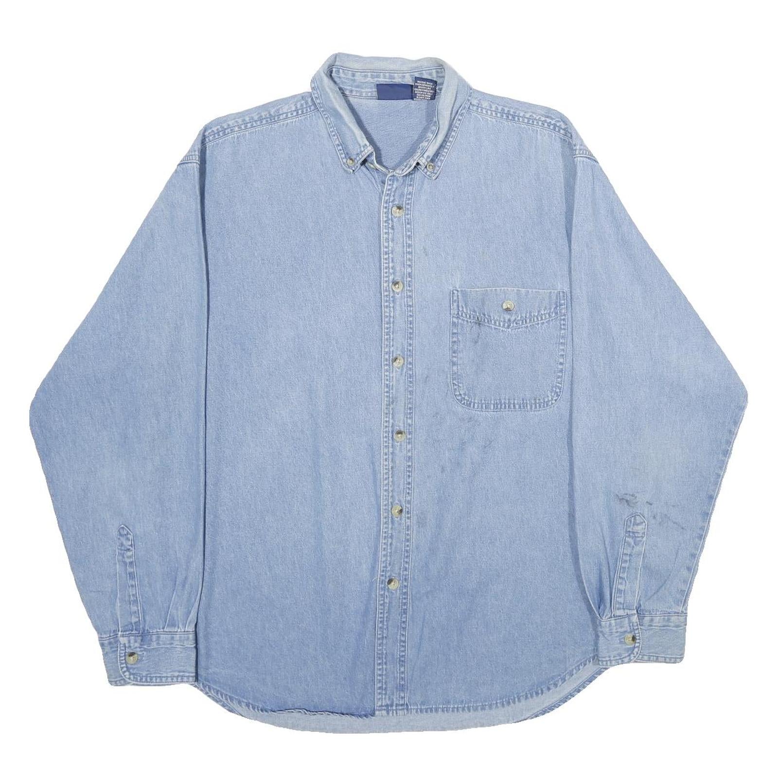 TRUMAN Mens Blue Denim Shirt L Button-Down Collar Long Sleeve Casual Cotton Refurbished - N/A refurbished available on Cerqular